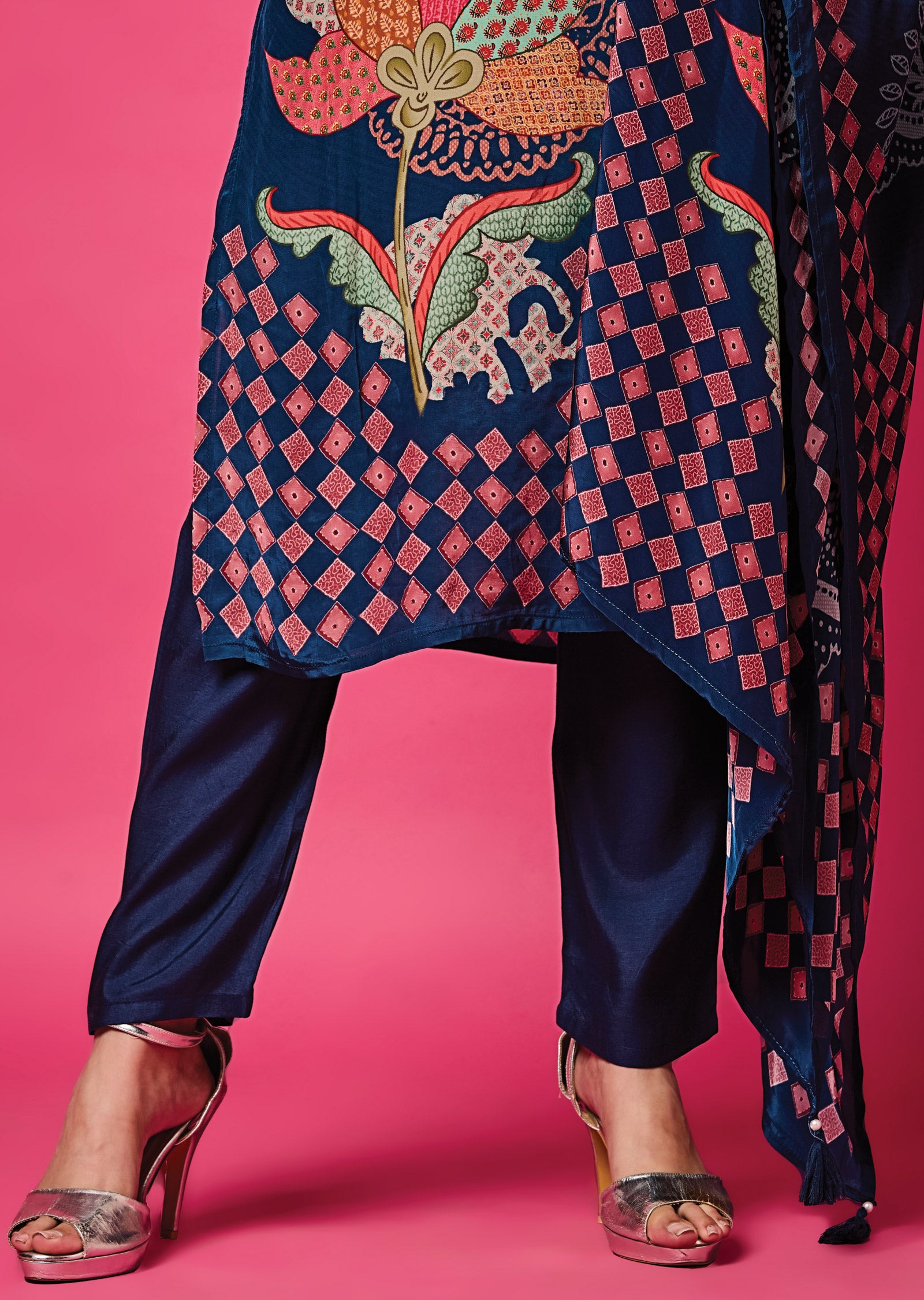 Navy Blue Crepe Straight Cut Suit