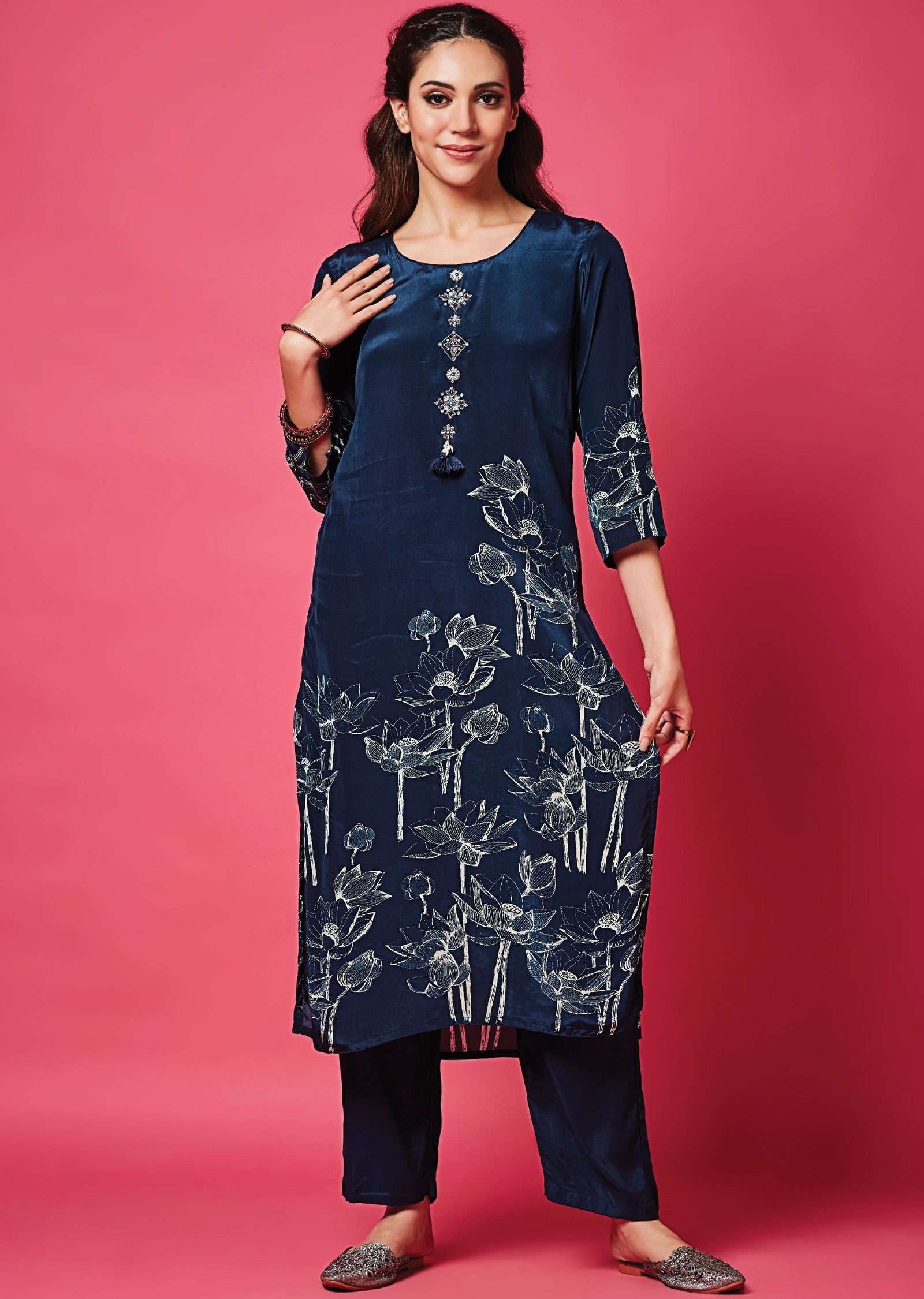 Teal Blue Crepe Straight Cut Suit
