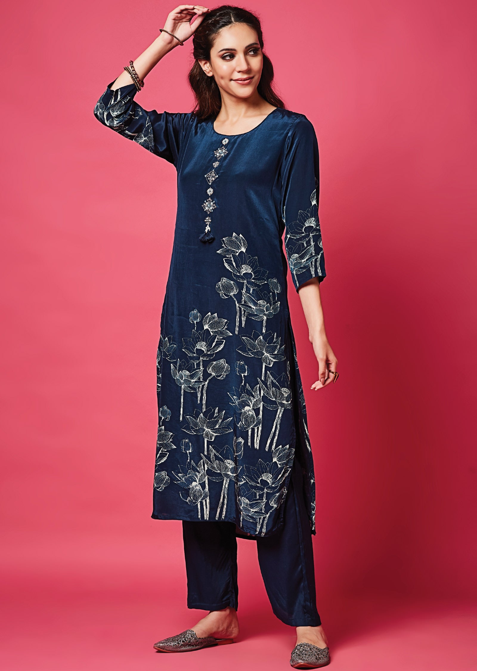 Teal Blue Crepe Straight Cut Suit
