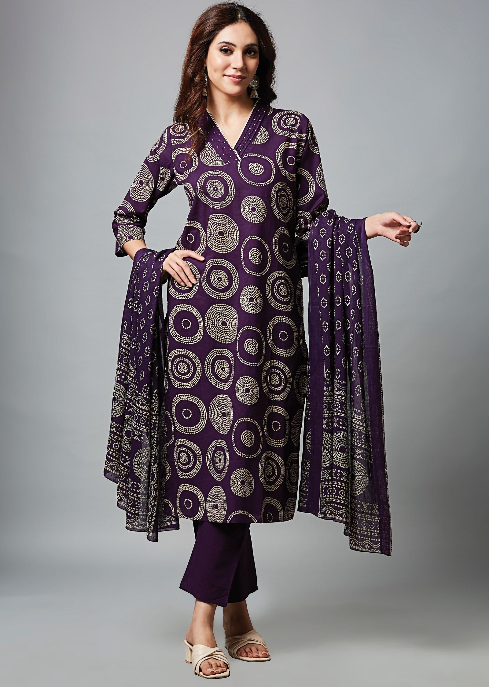 Purple Cotton Straight Cut Suit