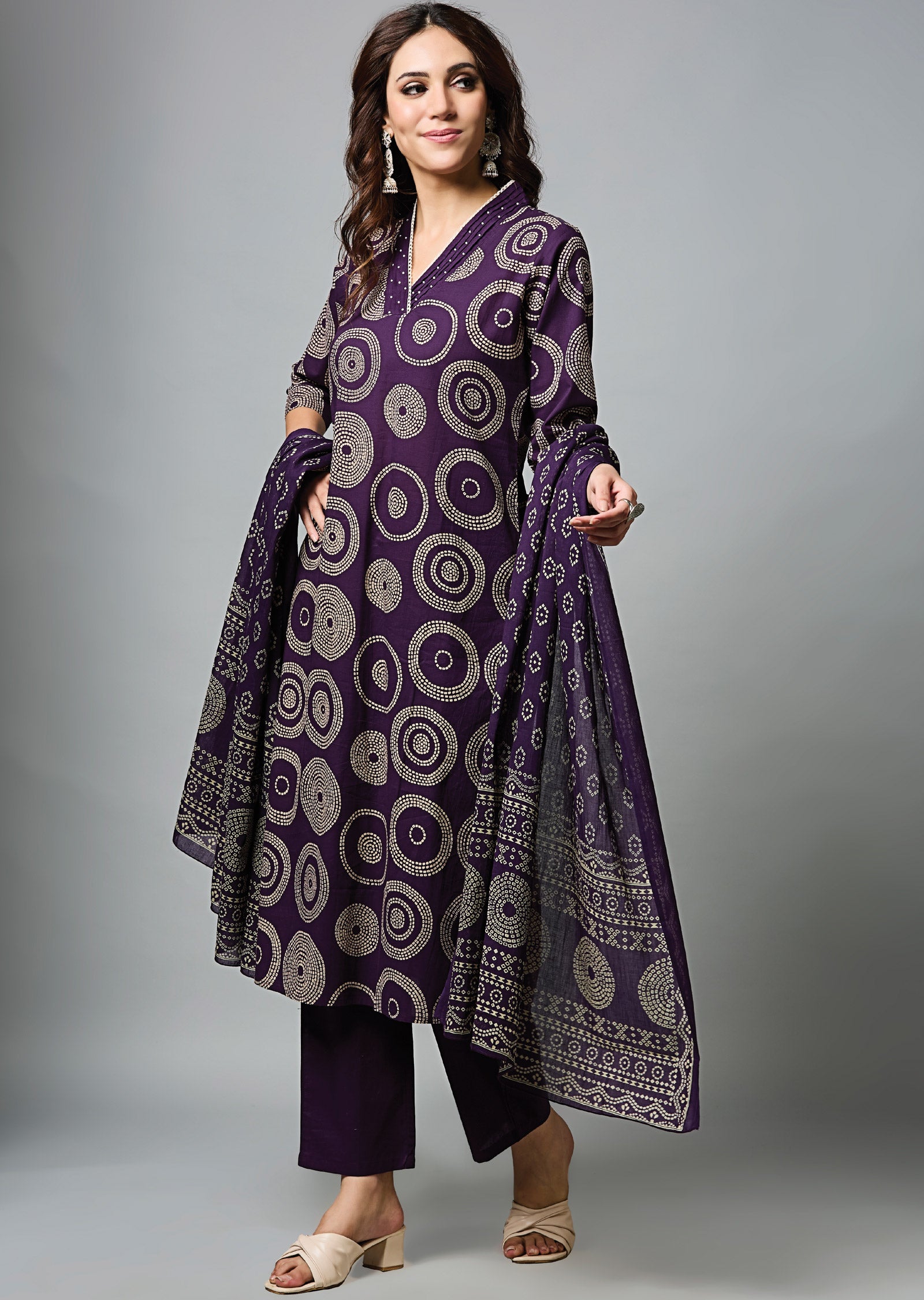 Purple Cotton Straight Cut Suit