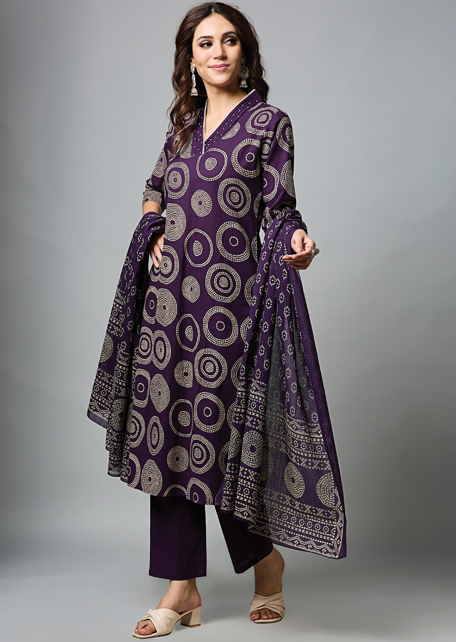 Purple Cotton Straight Cut Suit