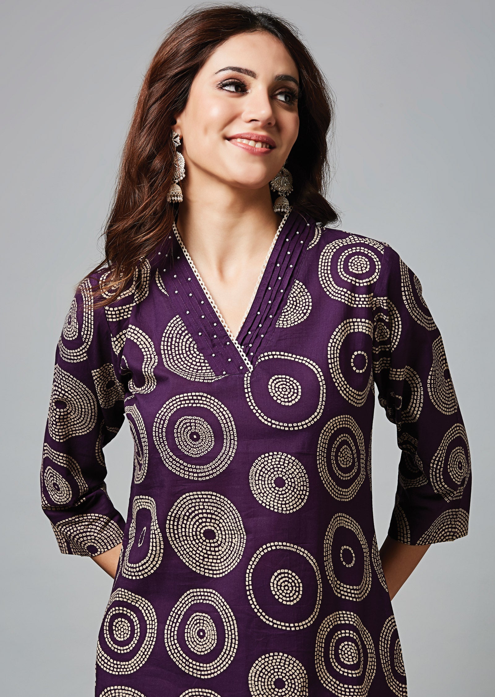 Purple Cotton Straight Cut Suit