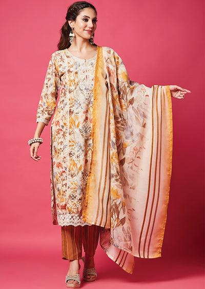 Beige Cotton Straight Cut Suit