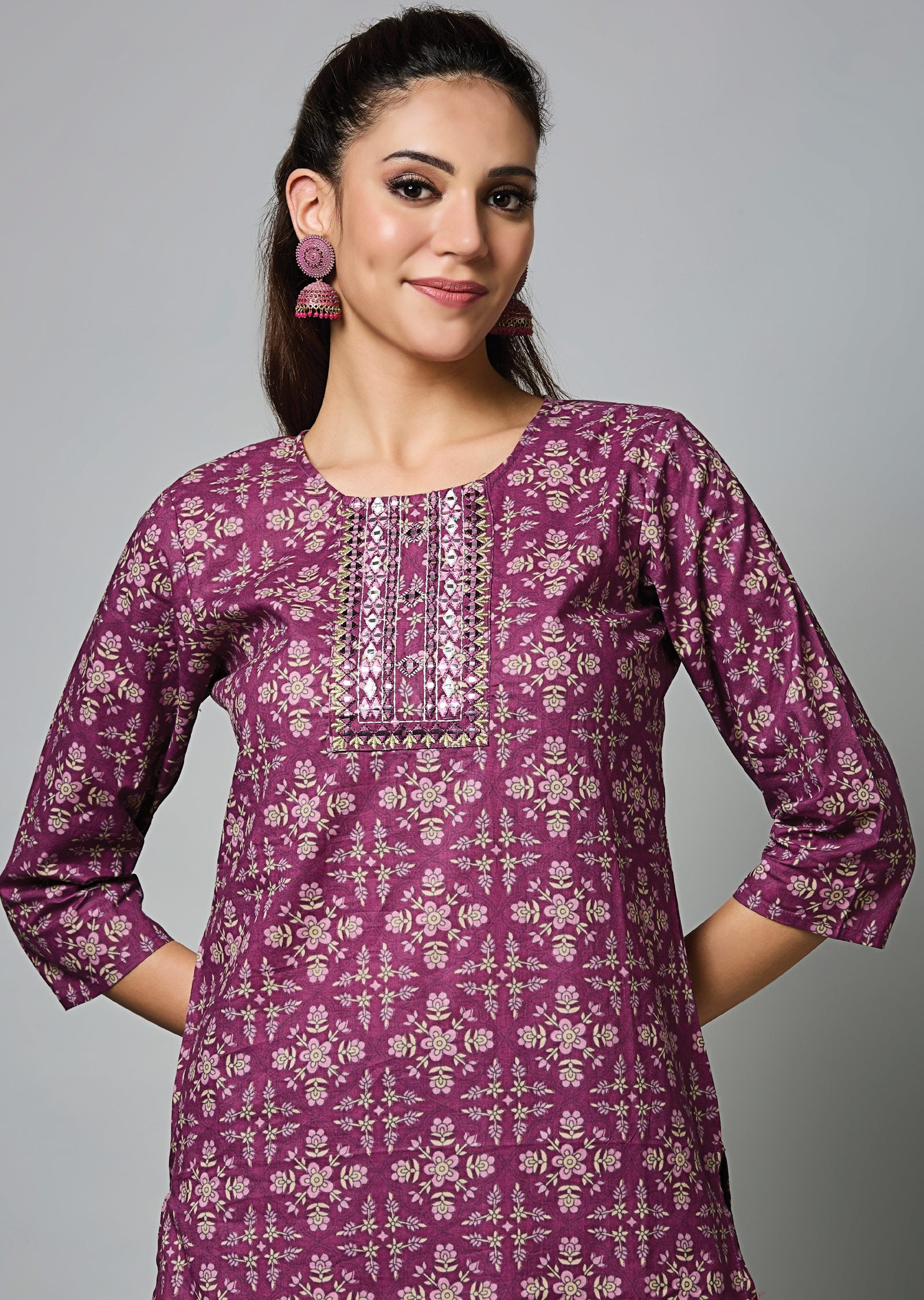 Magenta Cotton Straight Cut Suit