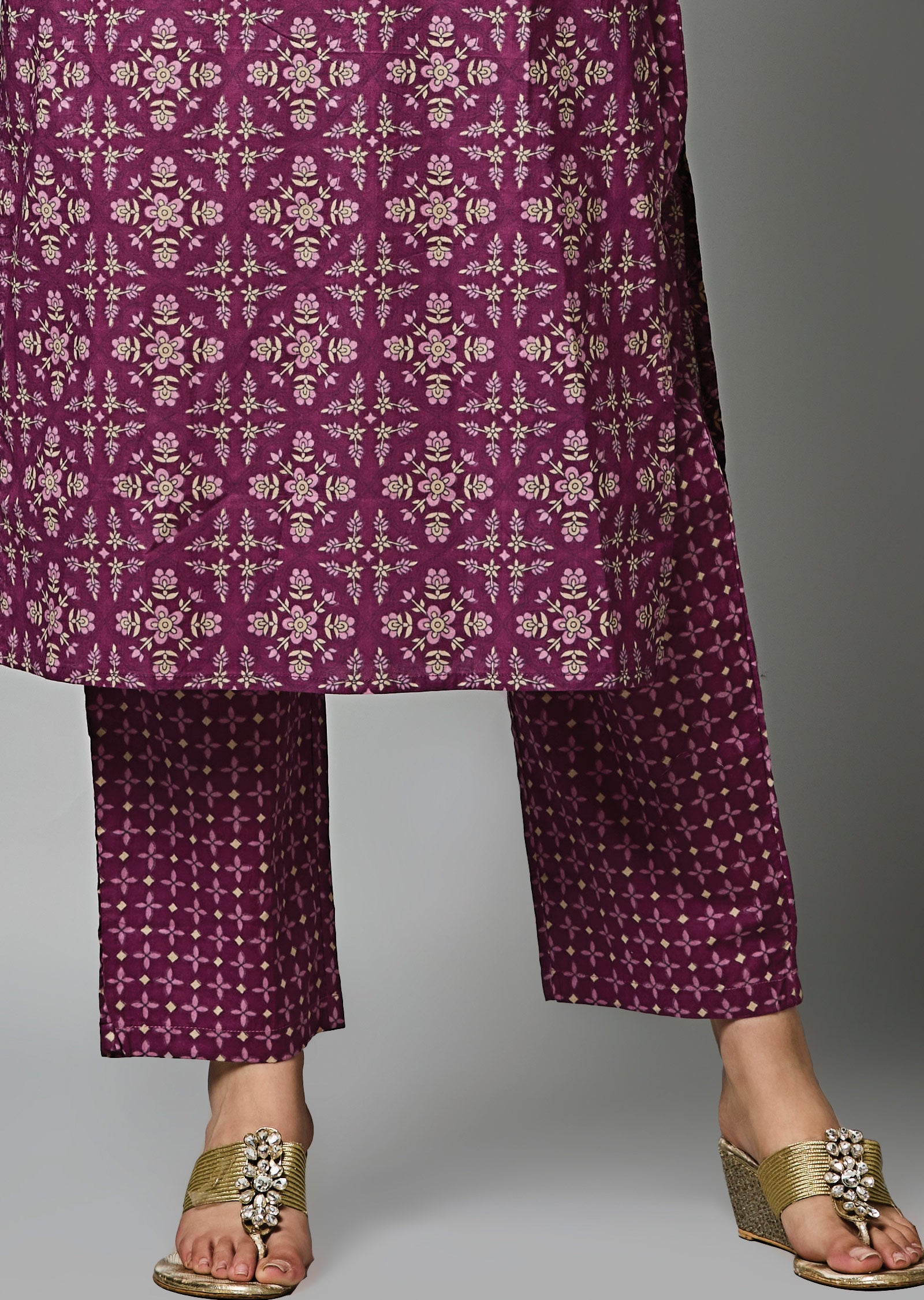 Magenta Cotton Straight Cut Suit