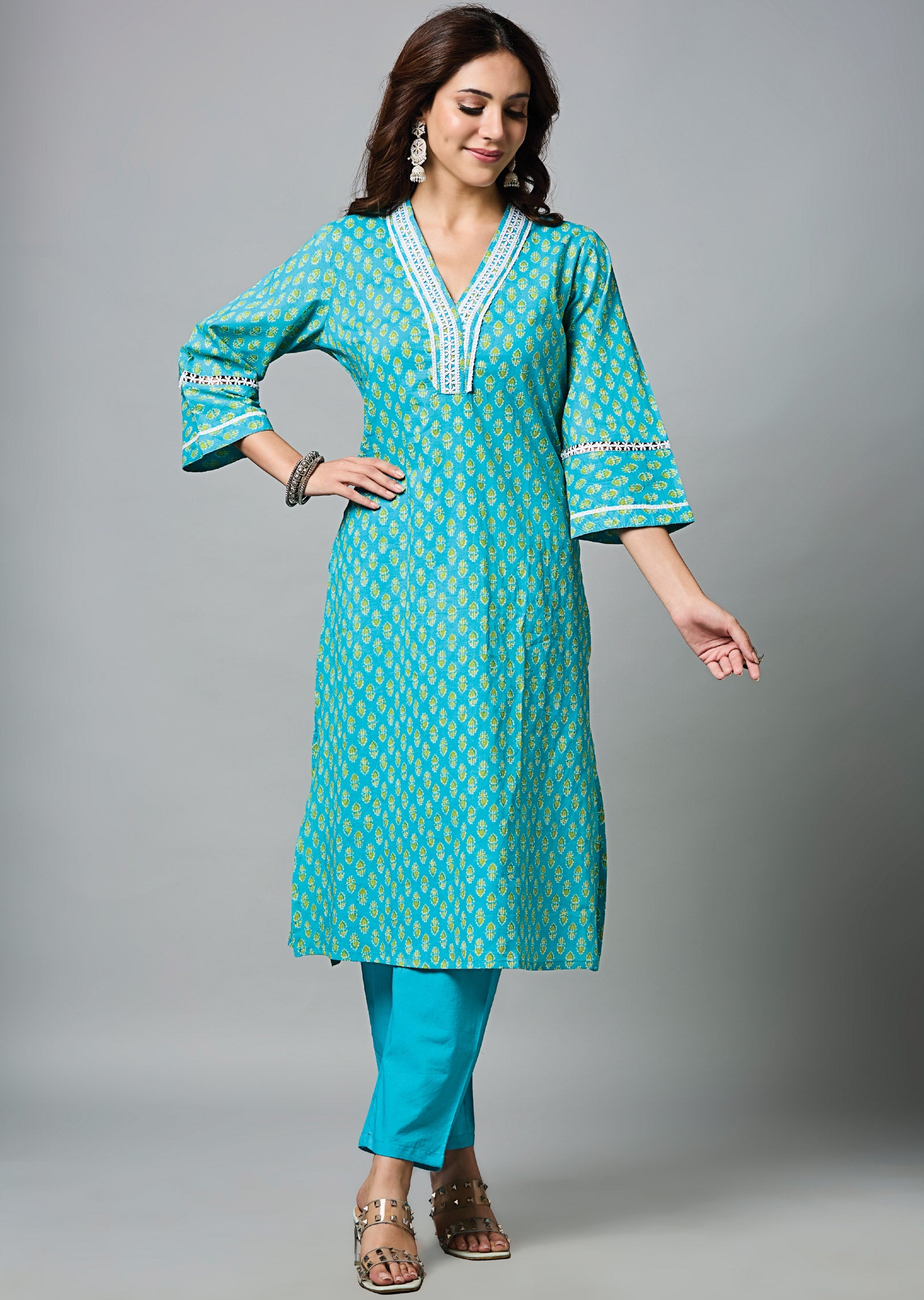 Light Blue Cotton Straight Cut Suit