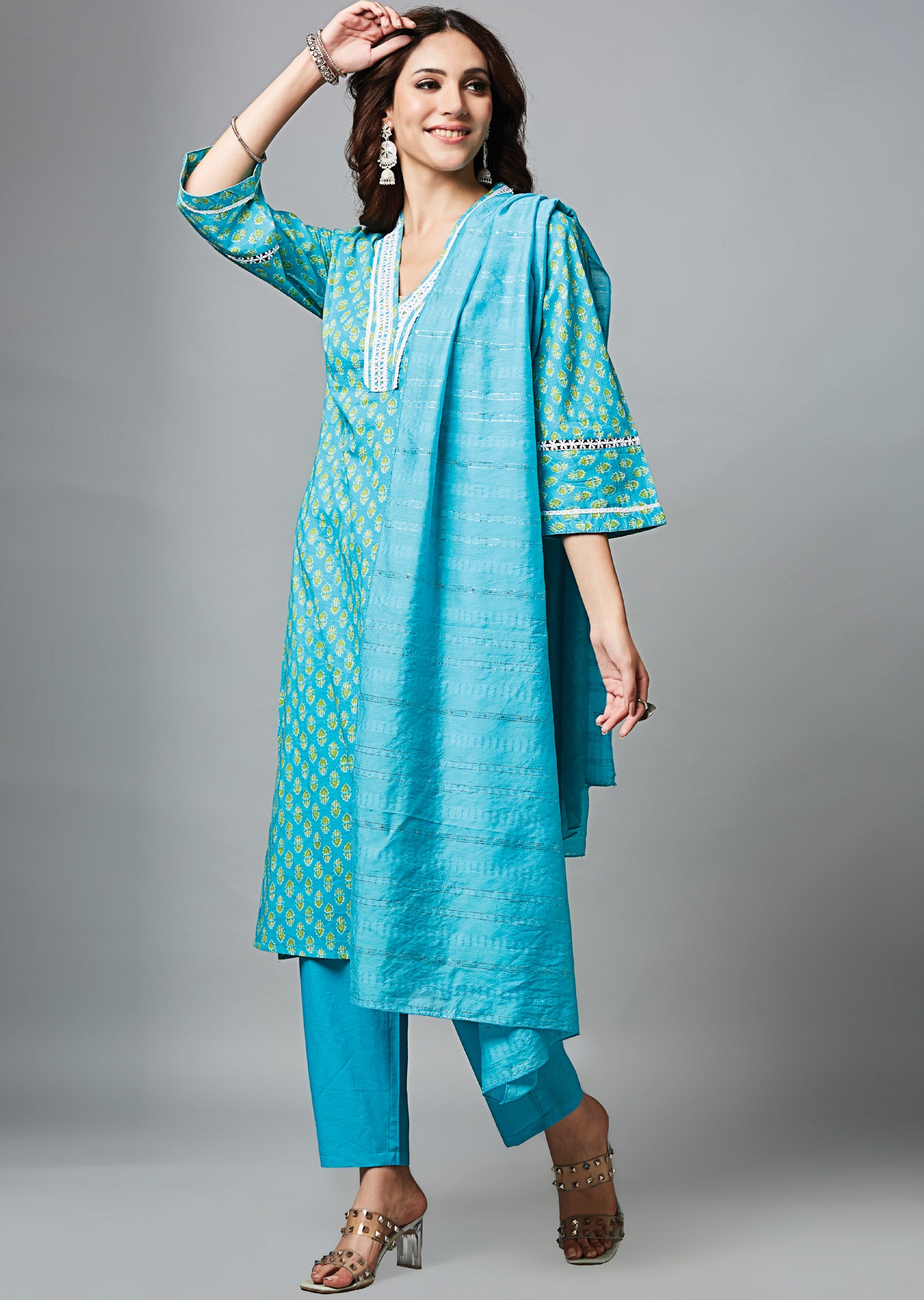 Light Blue Cotton Straight Cut Suit