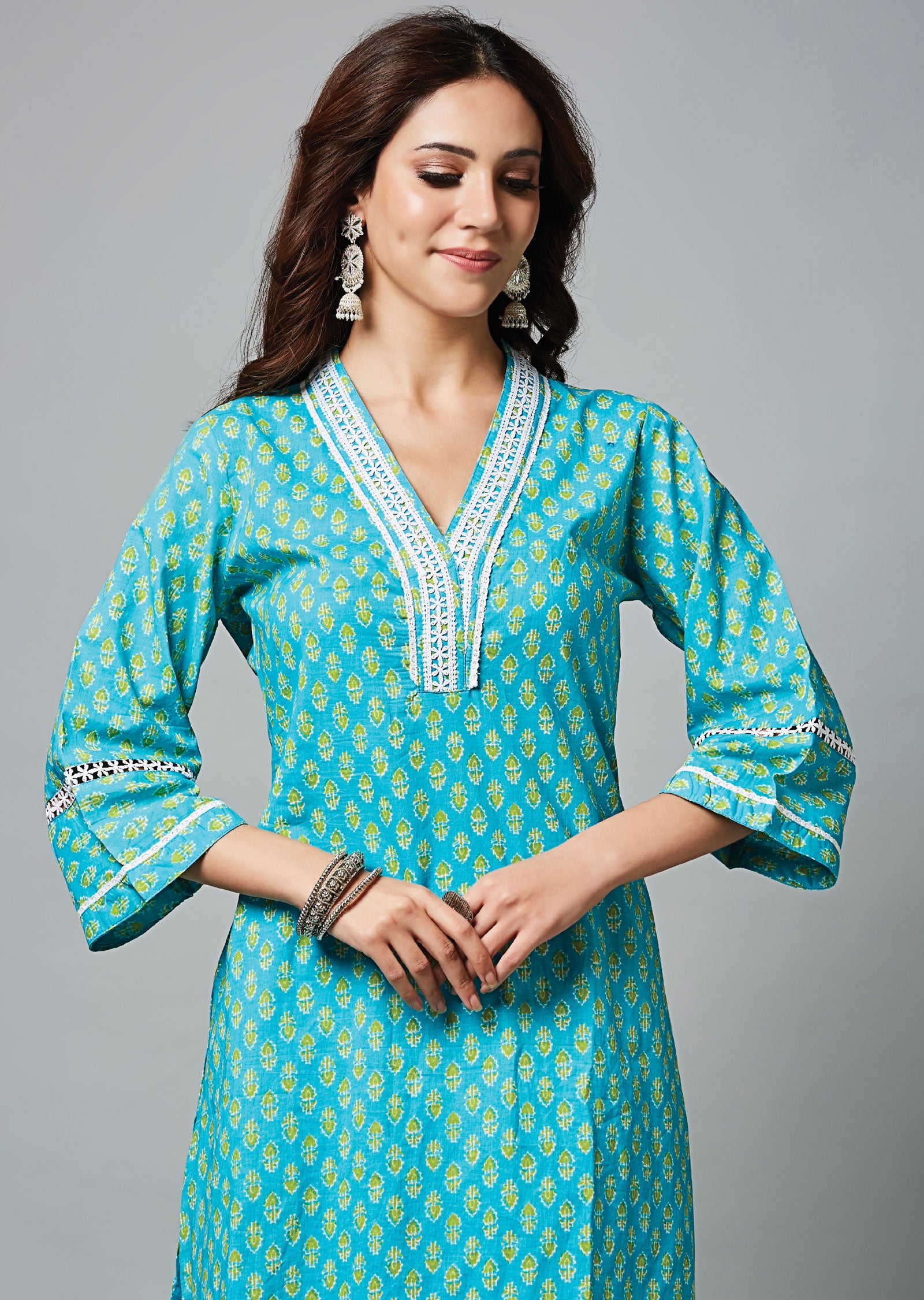 Light Blue Cotton Straight Cut Suit