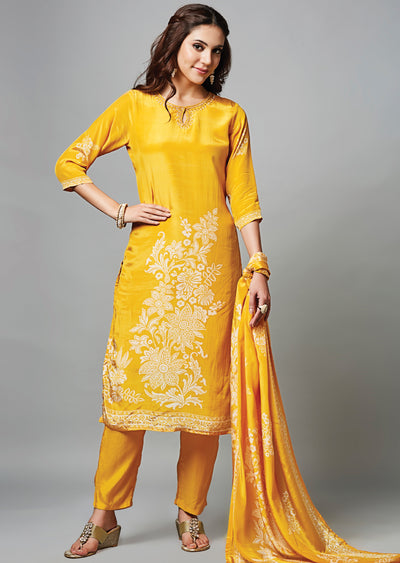 Yellow Crepe Straight Cut Suit