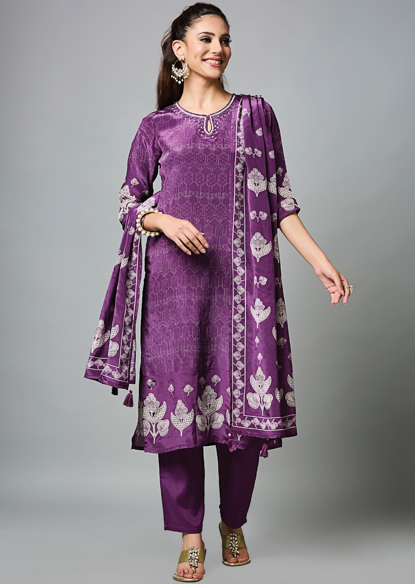 Purple Crepe Straight Cut Suit