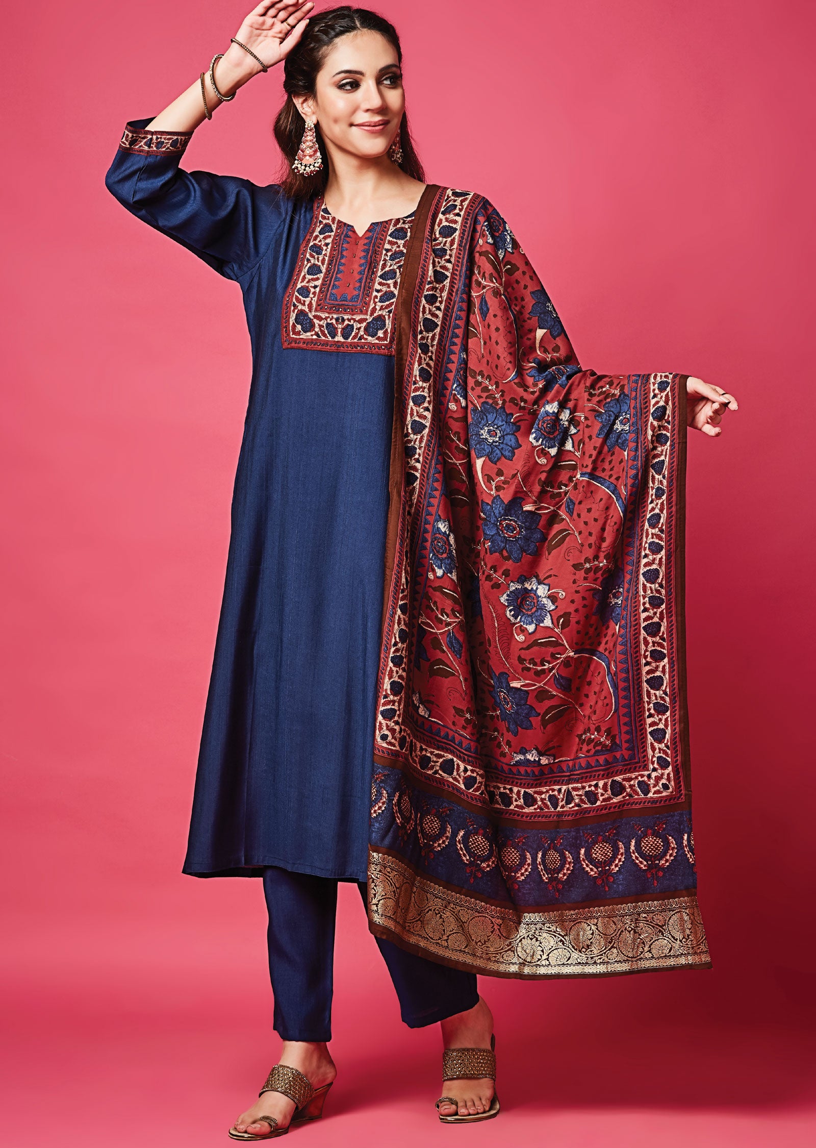 Navy Blue Soft Silk Straight Cut Suit