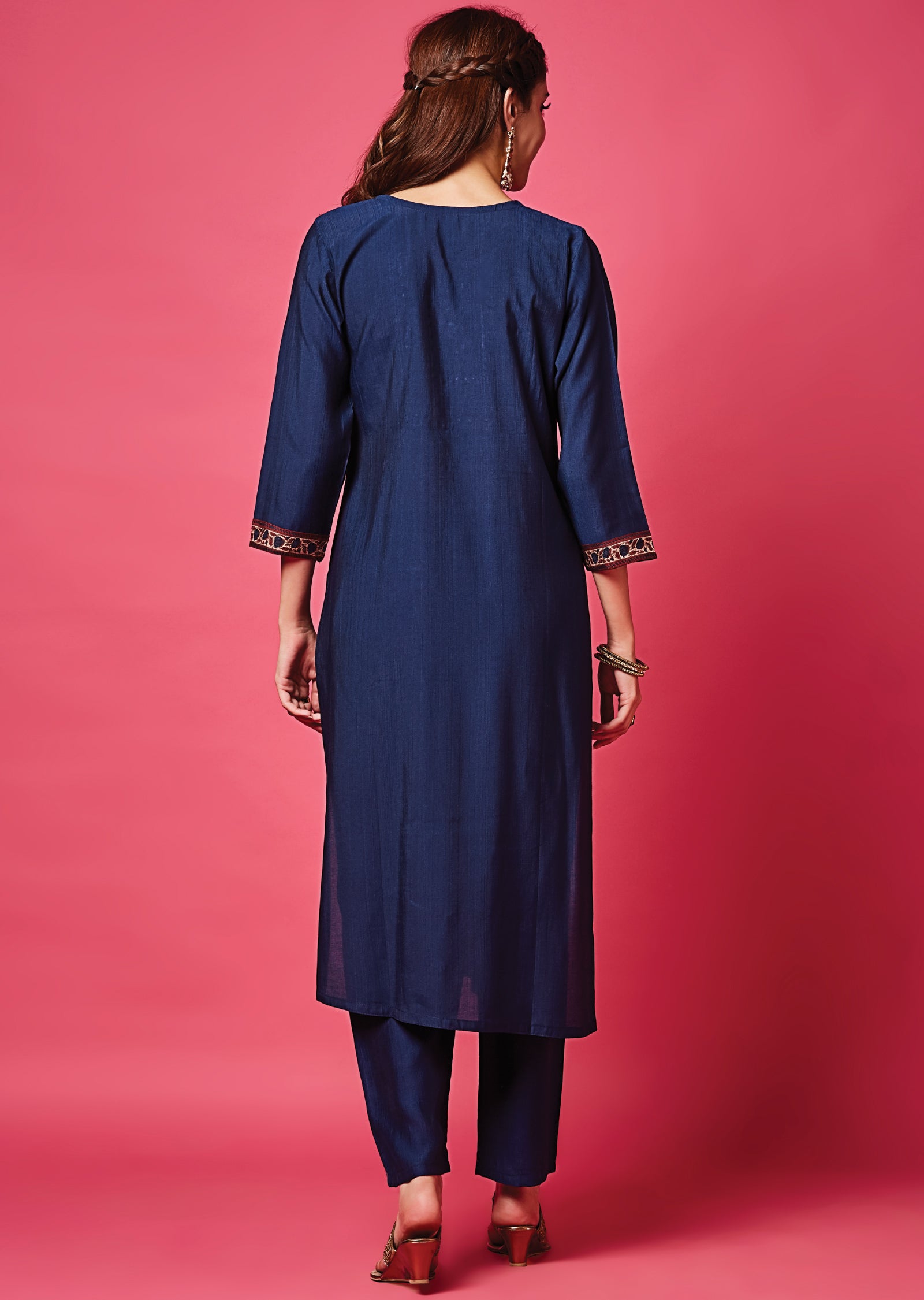 Navy Blue Soft Silk Straight Cut Suit