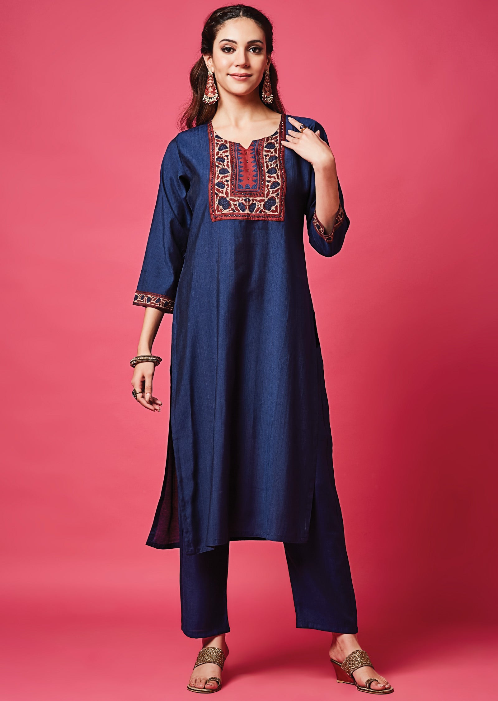 Navy Blue Soft Silk Straight Cut Suit