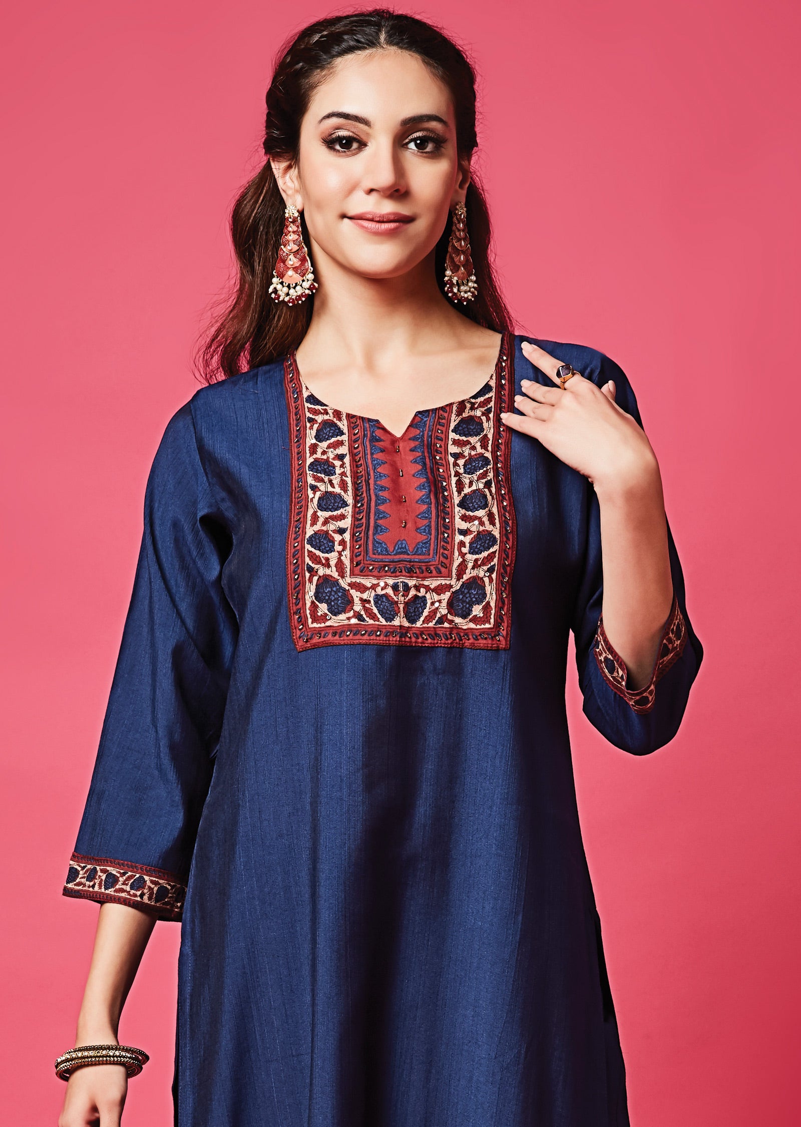 Navy Blue Soft Silk Straight Cut Suit