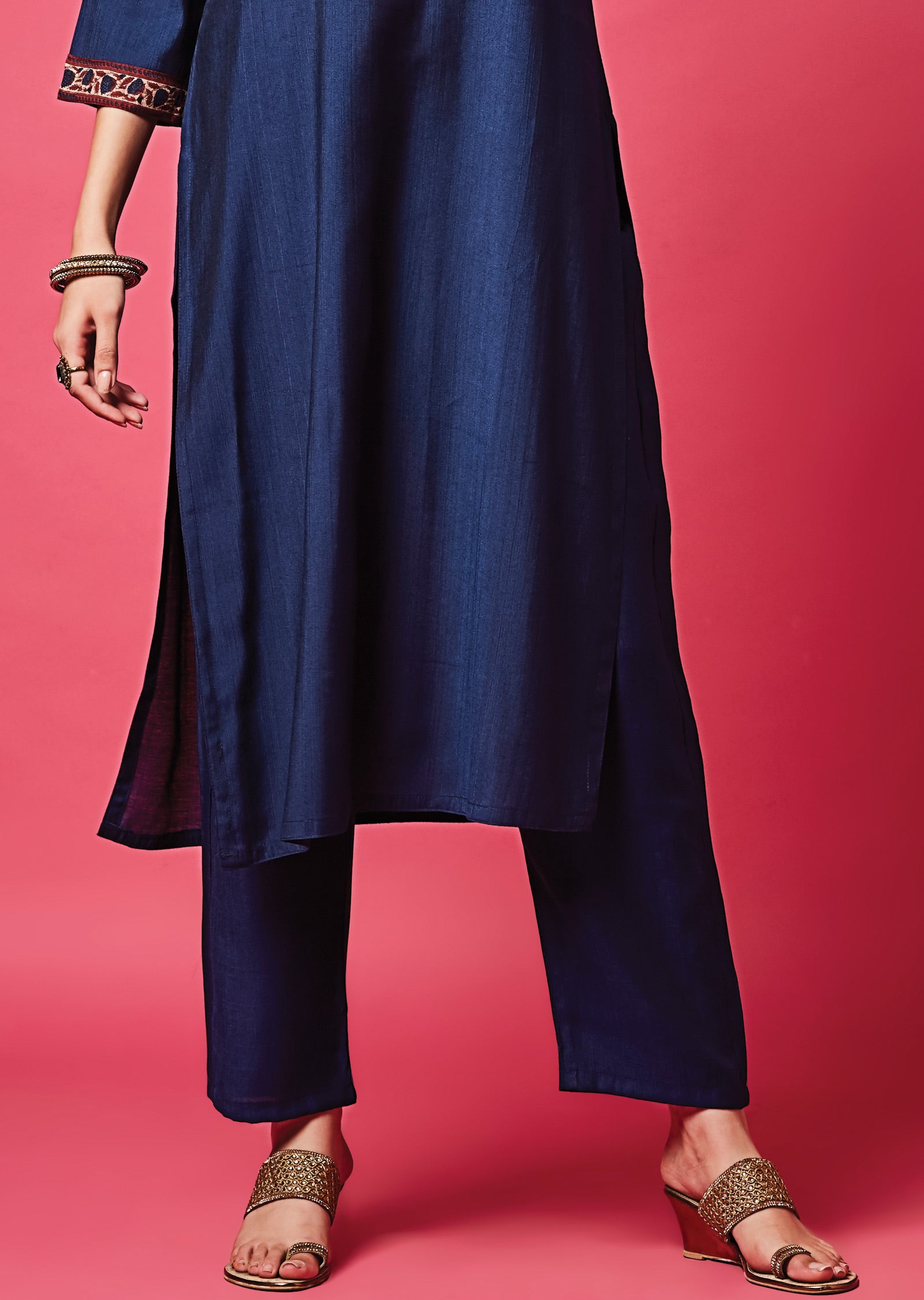 Navy Blue Soft Silk Straight Cut Suit