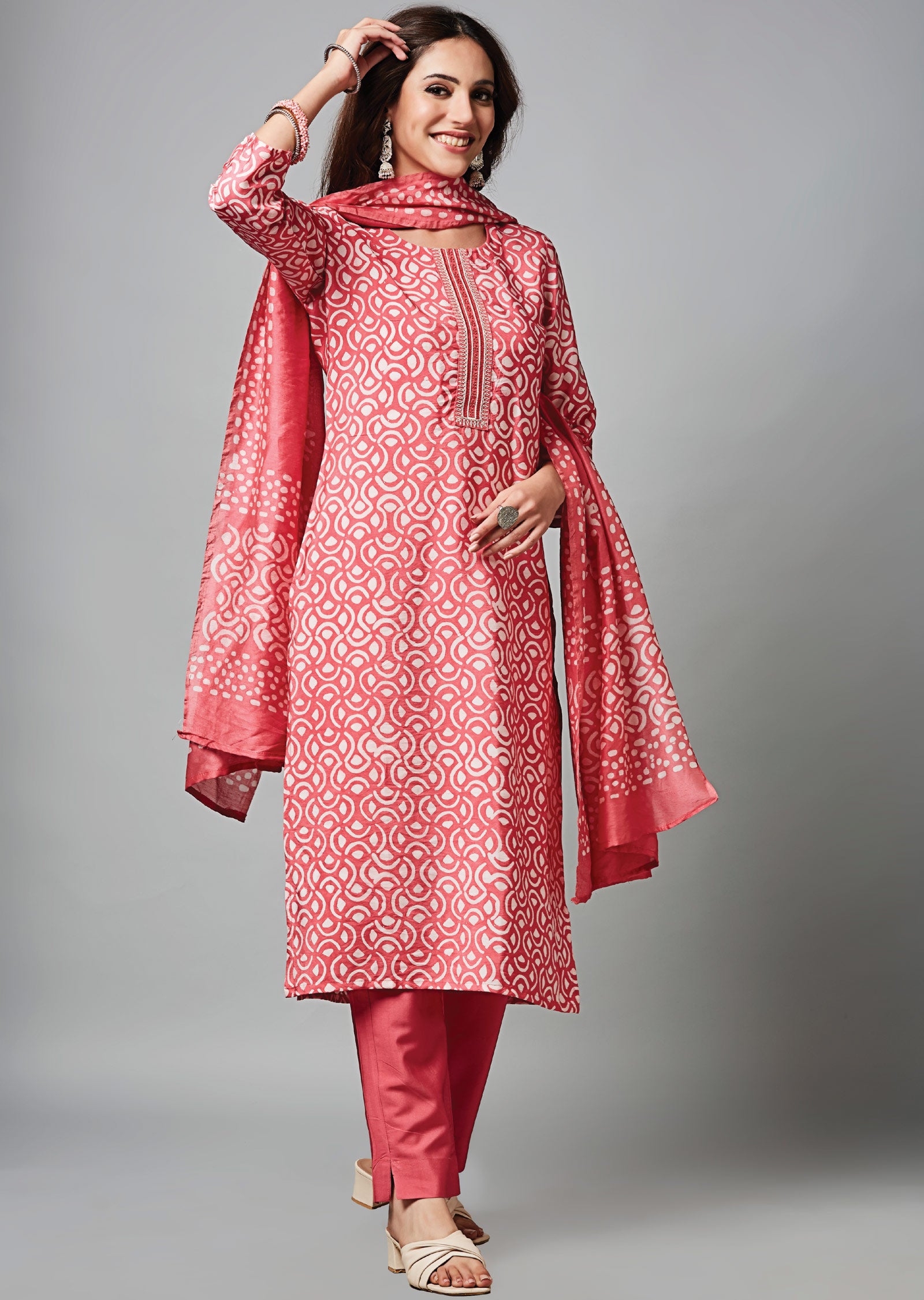 Pink Chanderi Straight Cut Suit