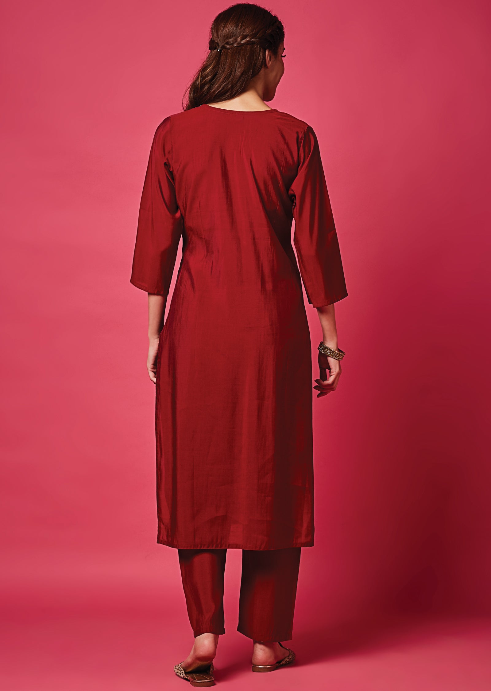 Maroon Russian Silk Straight Cut Suit