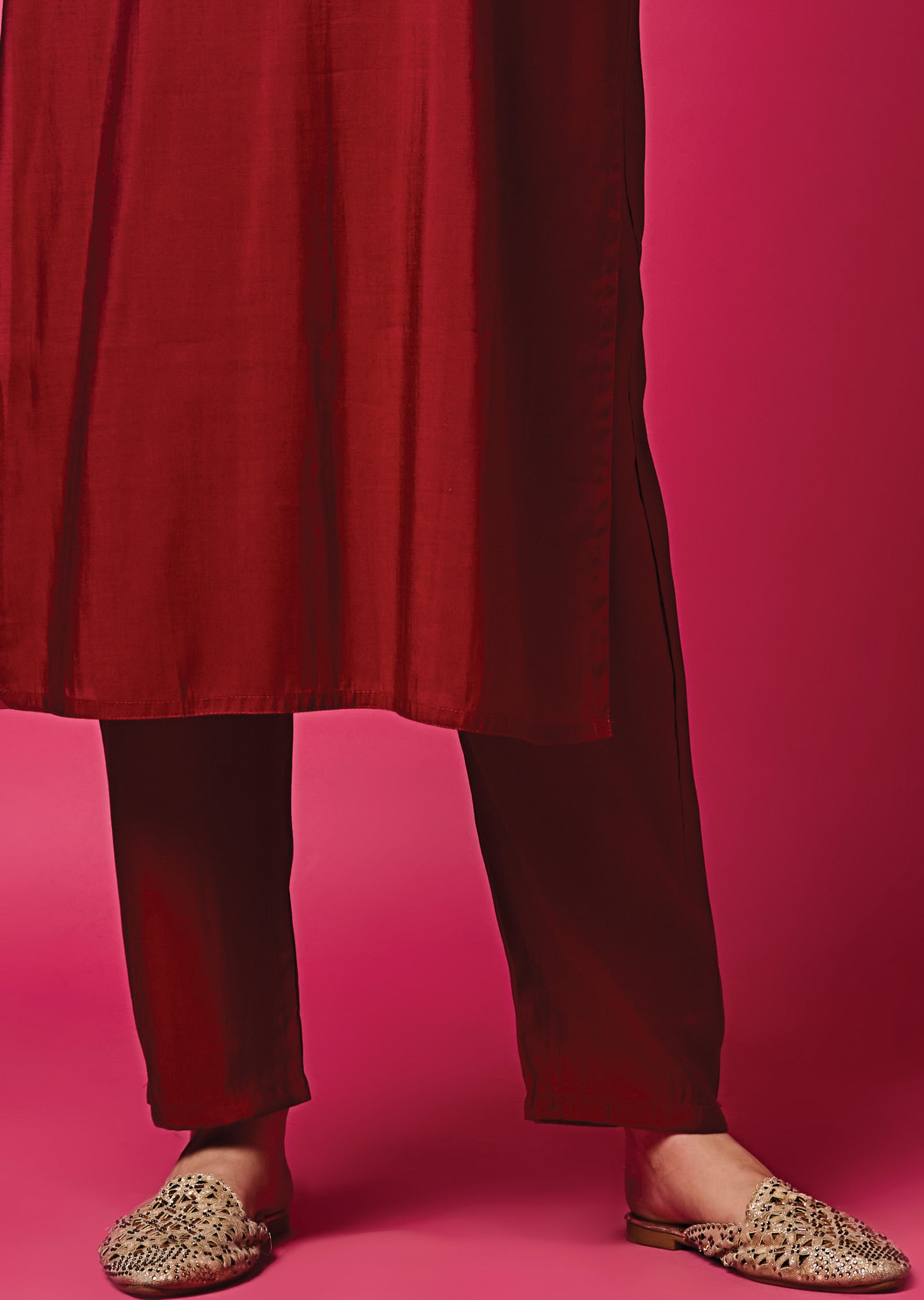 Maroon Russian Silk Straight Cut Suit