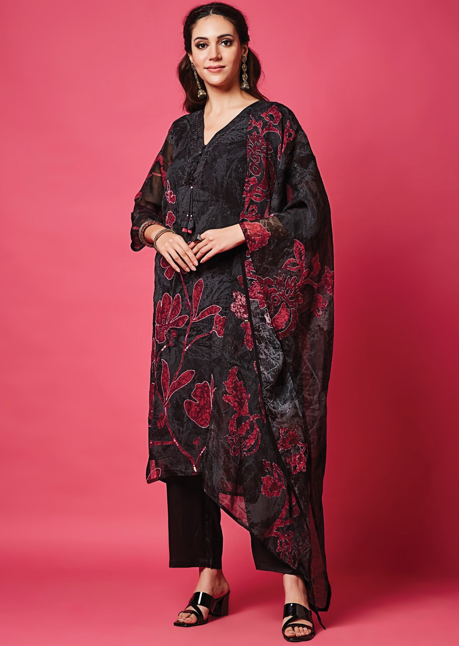 Black Organza Straight Cut Suit