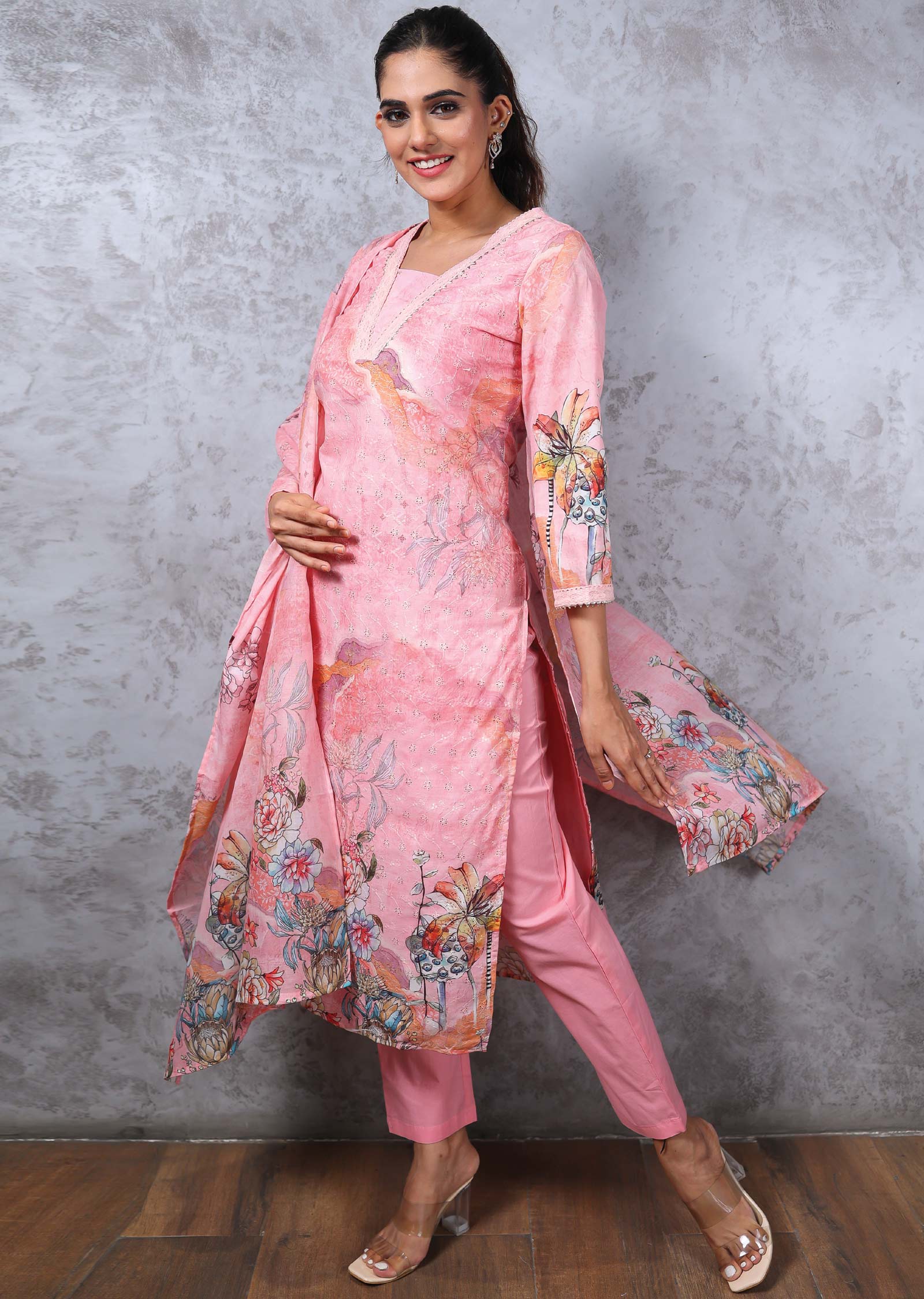 Pink Crush Cotton Printed Straight cut suits