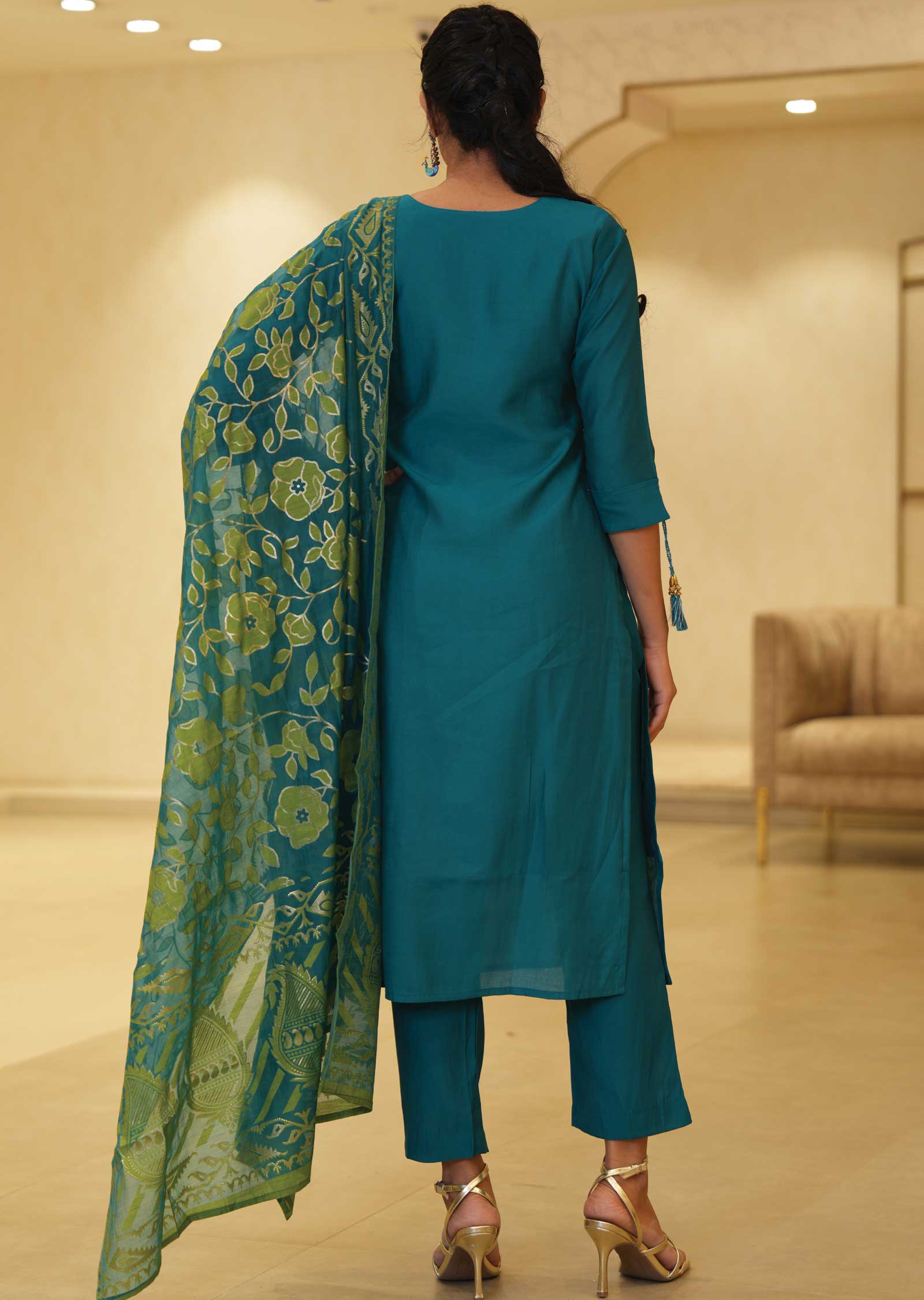 Rama Green Silk Mirror work Straight cut suits