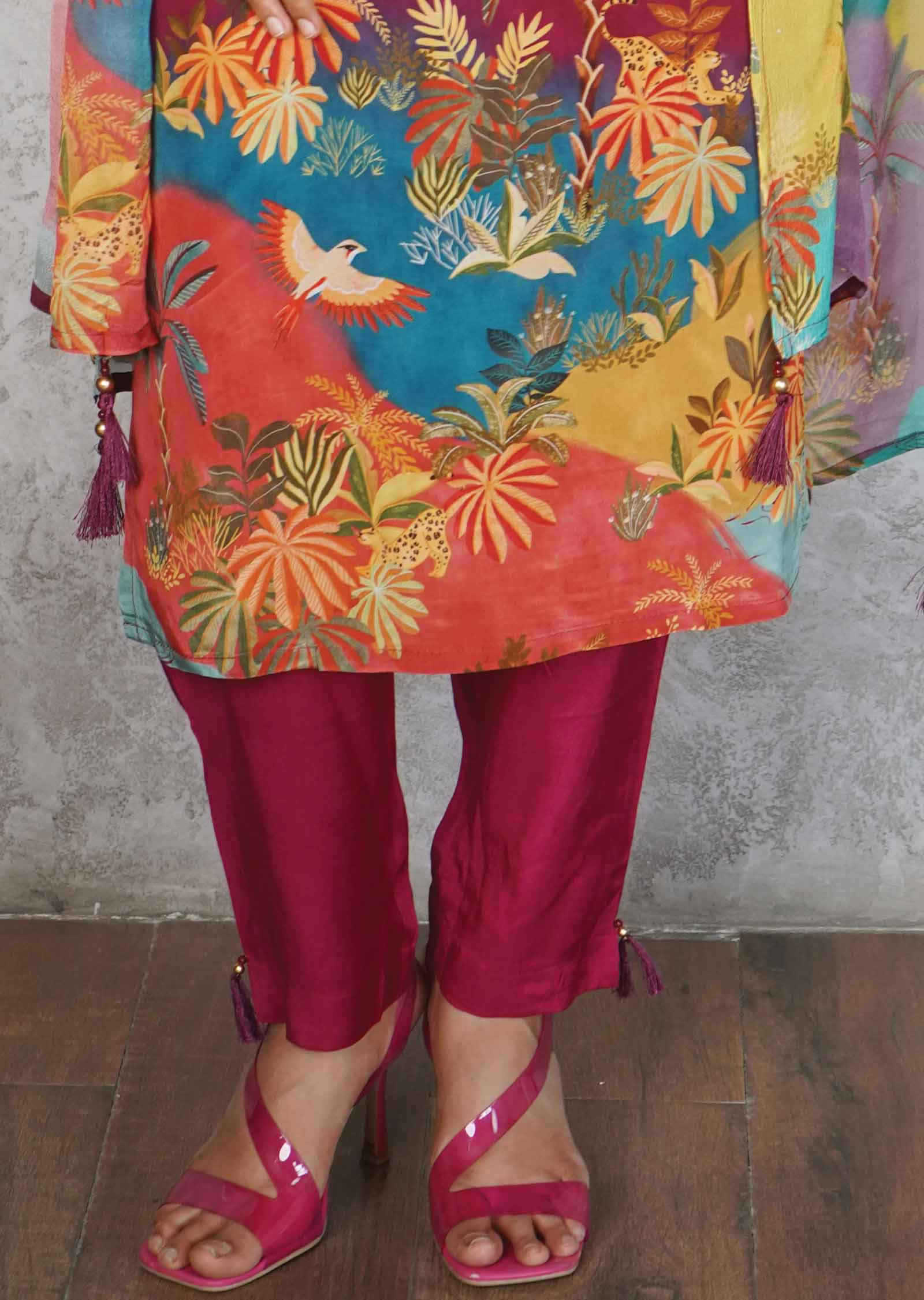 Magenta Pink Crepe Embroidered Straight cut suits