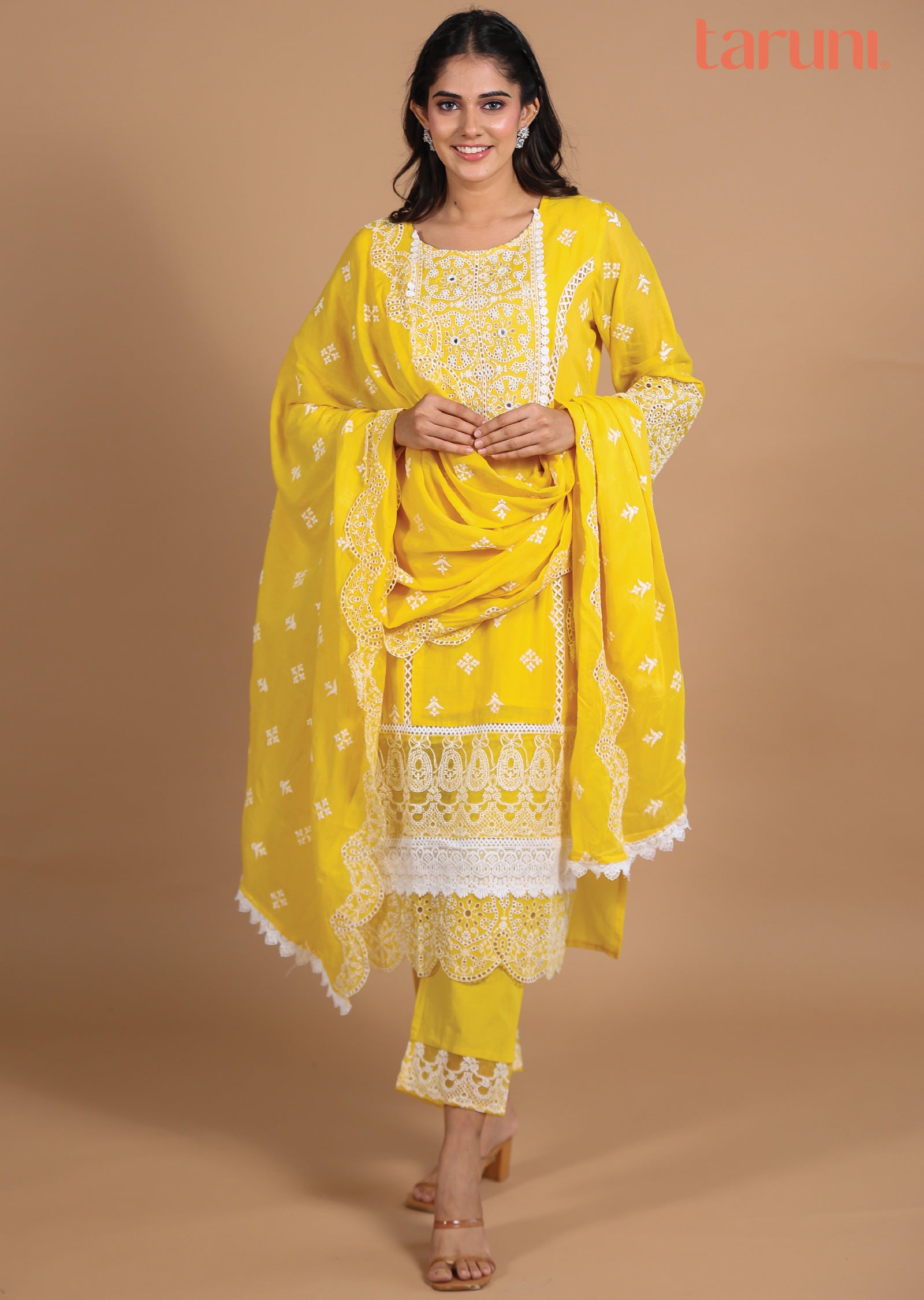 Yellow Cotton Straight cut suits