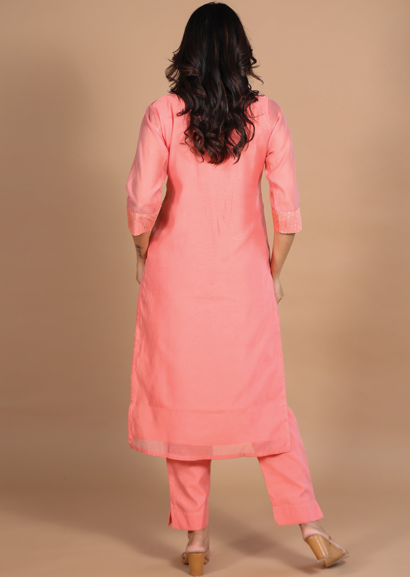 Peach Chanderi Straight cut suits