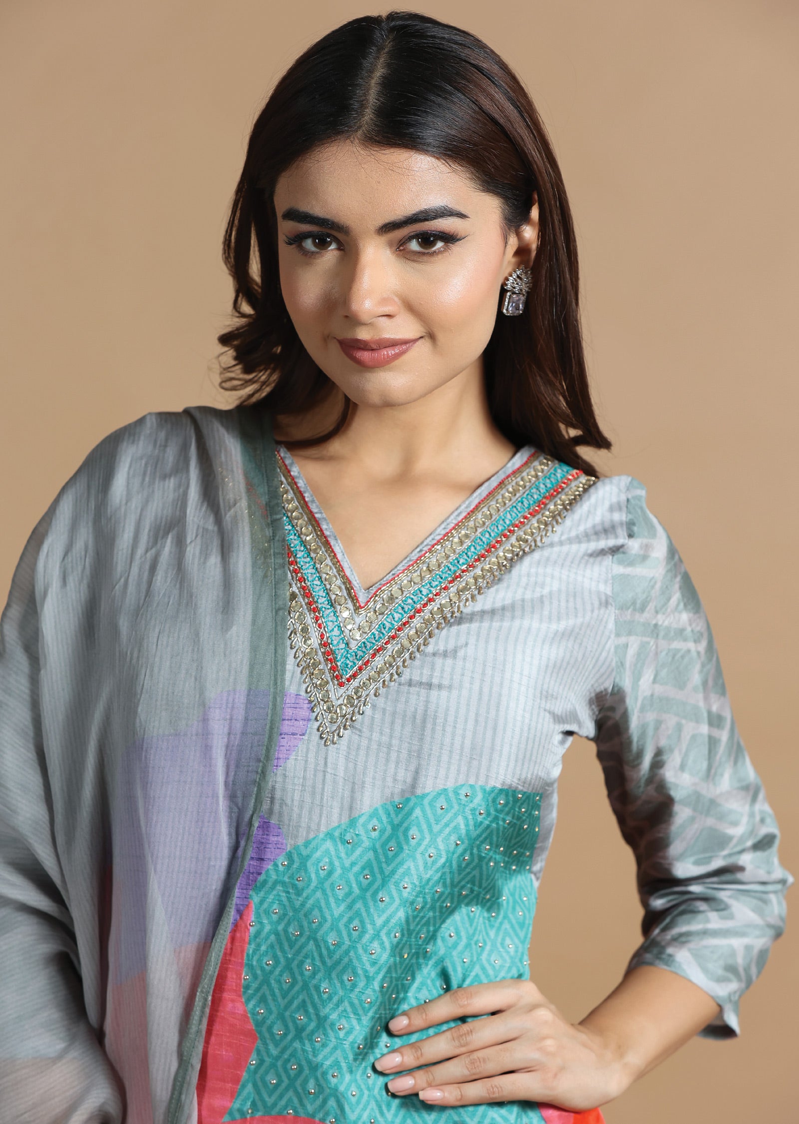 Grey Silk Straight cut suits