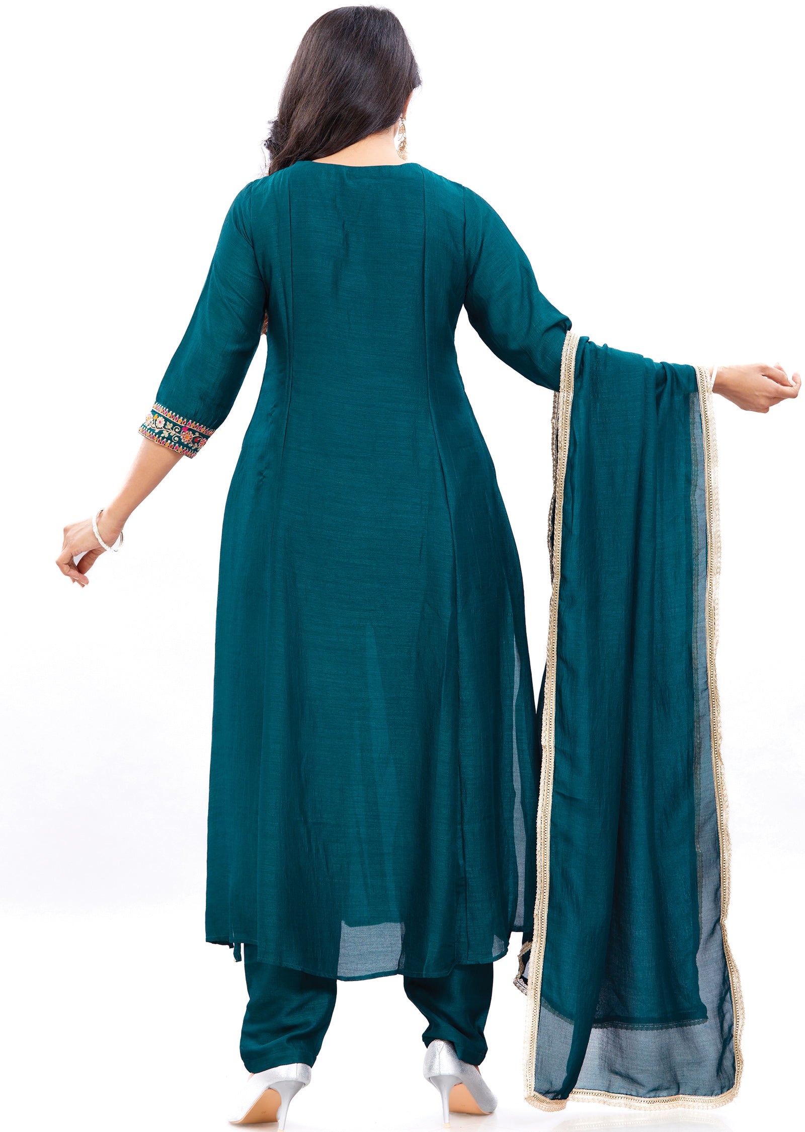 Dark Green Silk Kurti with Zari, Resham & Sequence Work
