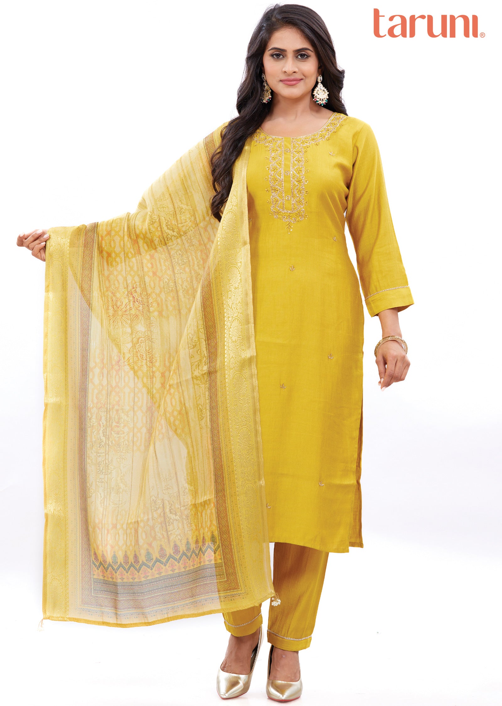 Mustard Soft Silk Kurti with Zardosi & Sequence Work