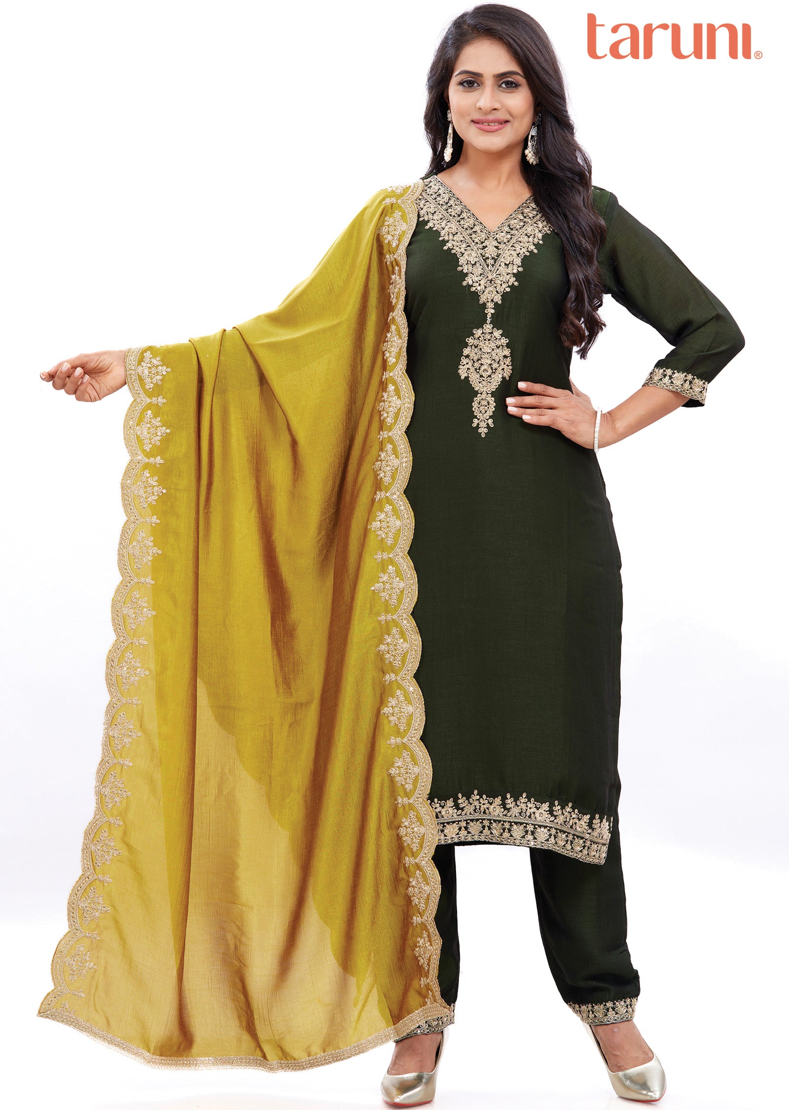 Dark Olive Green Silk Kurti with Dori & Sequence Work