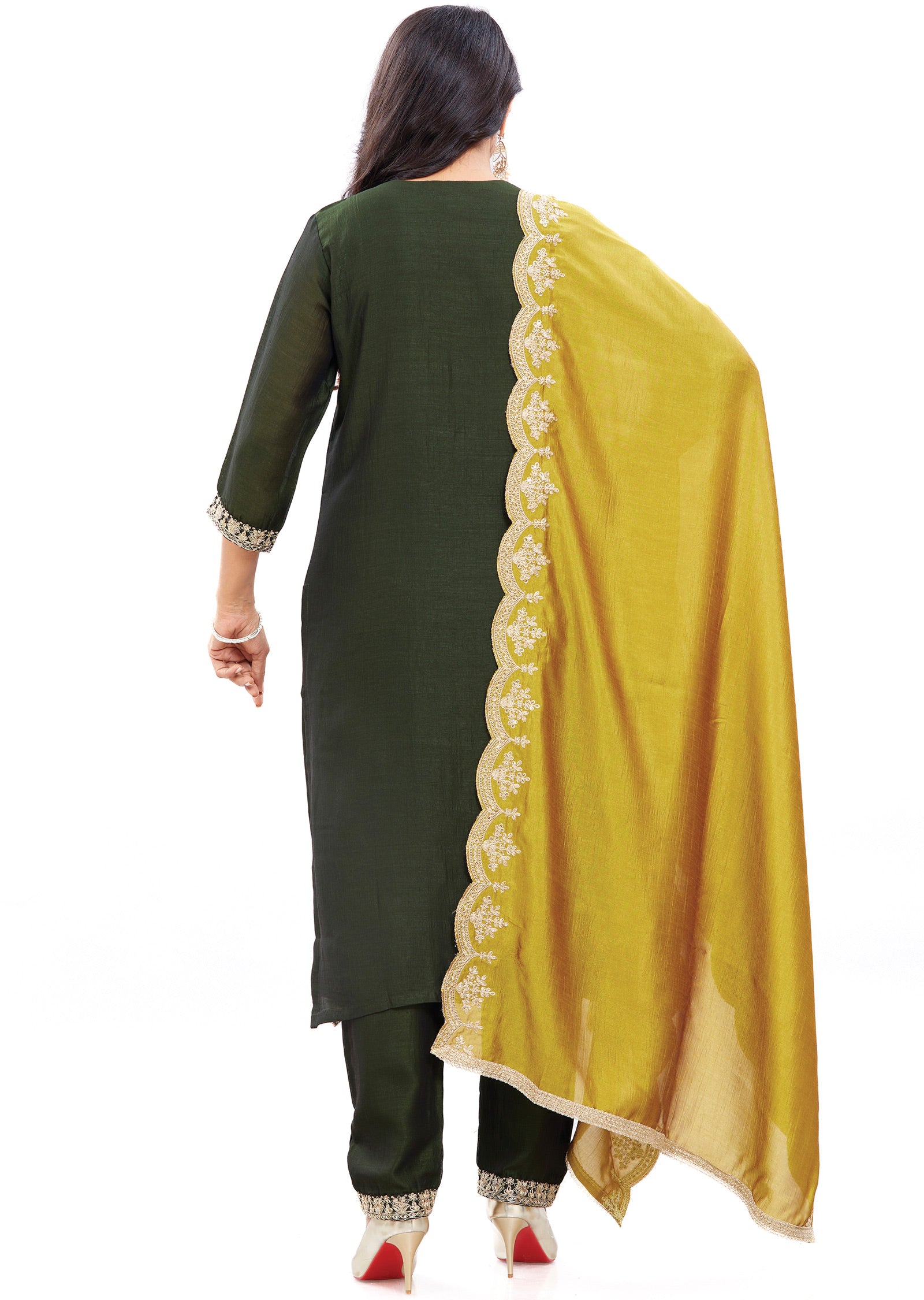 Dark Olive Green Silk Kurti with Dori & Sequence Work