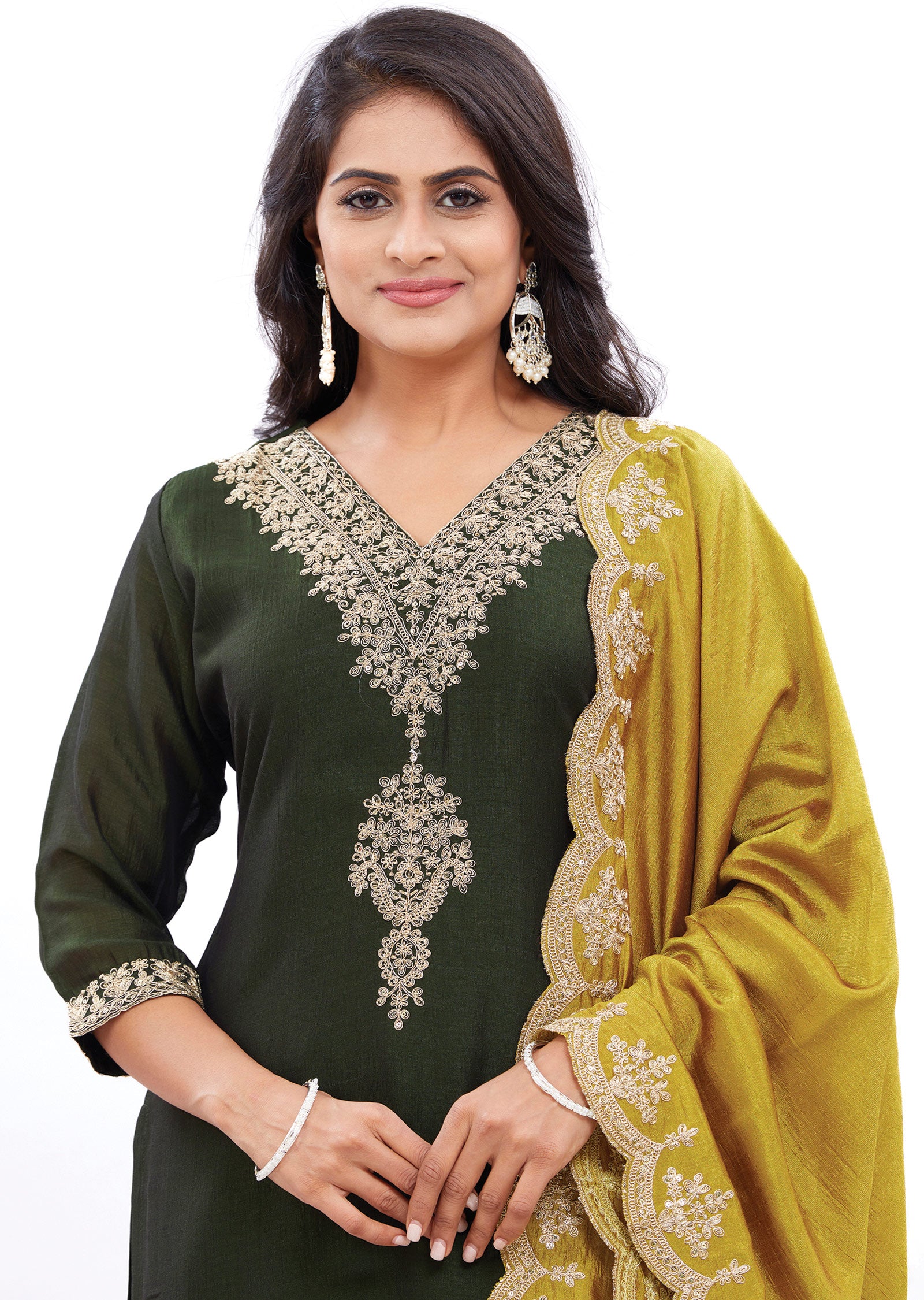 Dark Olive Green Silk Kurti with Dori & Sequence Work