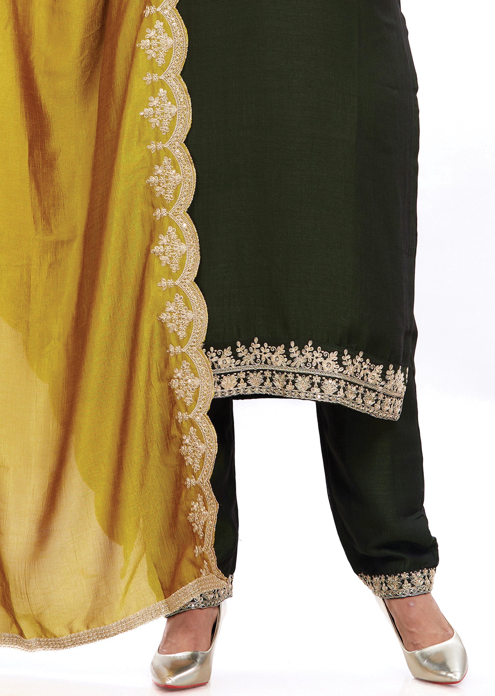 Dark Olive Green Silk Kurti with Dori & Sequence Work