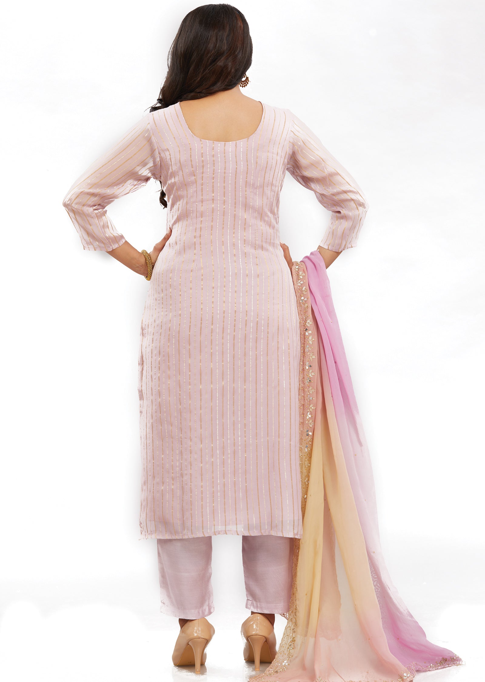 Lilac Banaras Organza Kurti with Zardosi & Mirror Work
