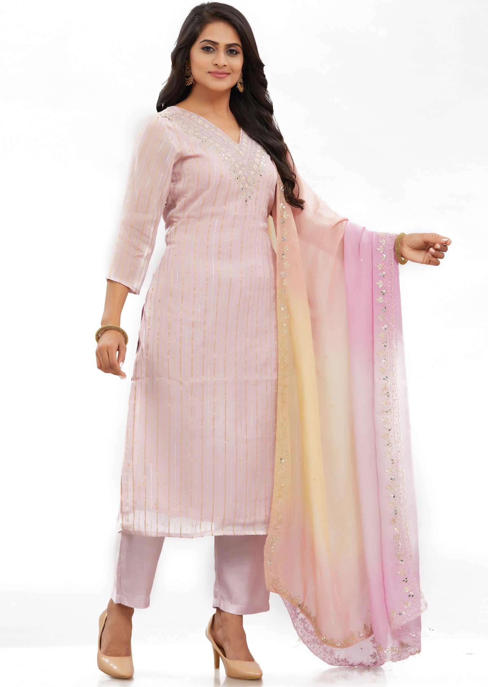 Lilac Banaras Organza Kurti with Zardosi & Mirror Work