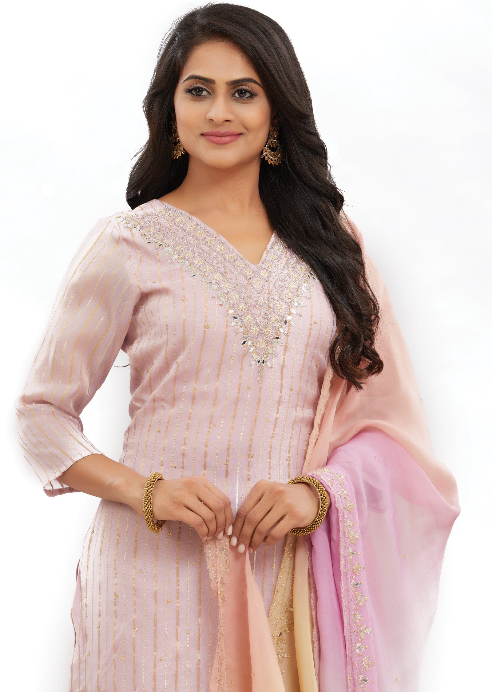 Lilac Banaras Organza Kurti with Zardosi & Mirror Work