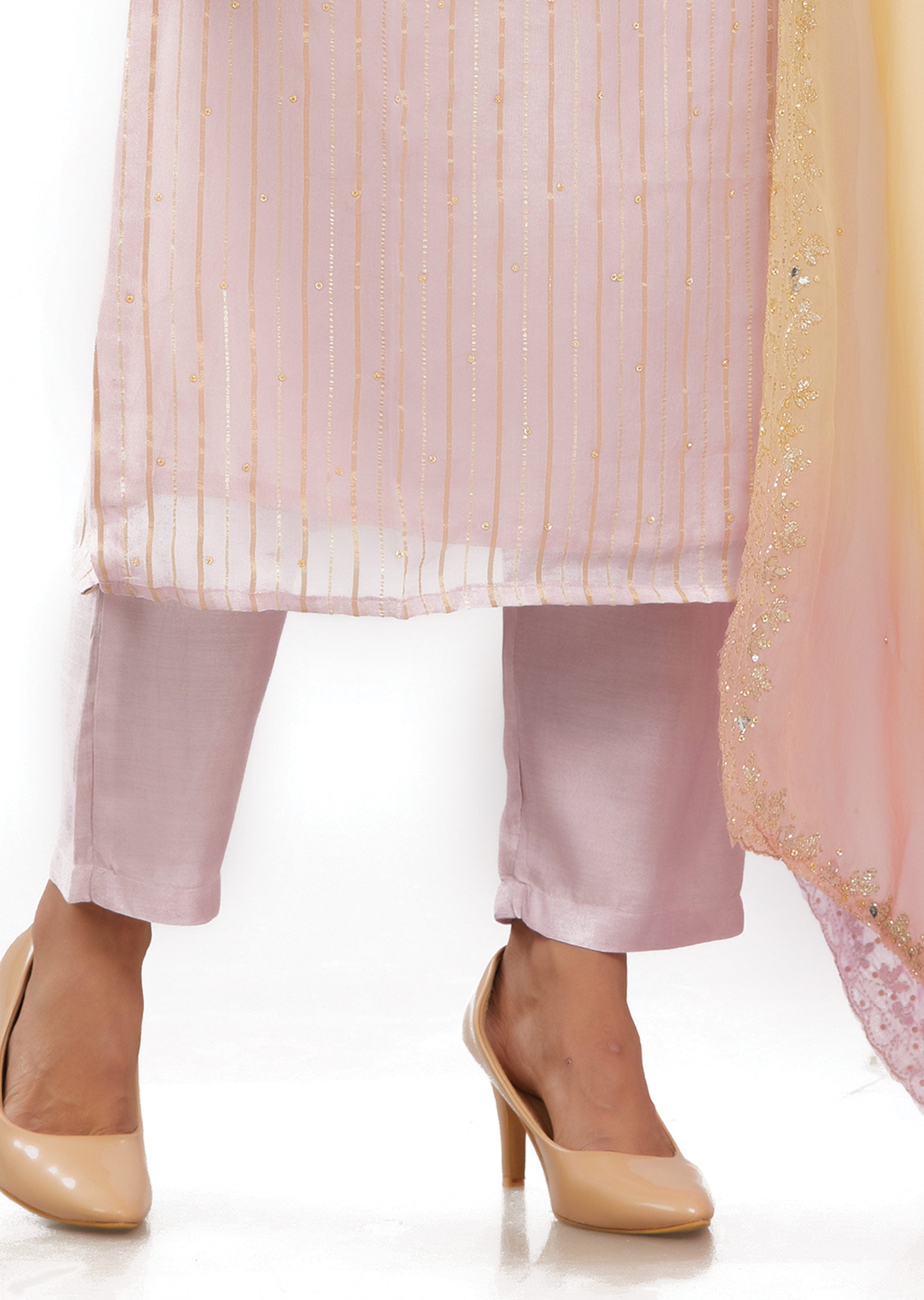 Lilac Banaras Organza Kurti with Zardosi & Mirror Work
