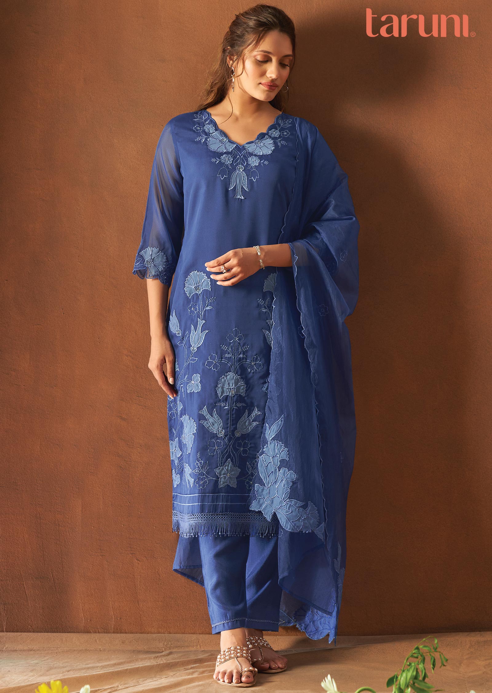 Ink Blue Organza Straight cut suits