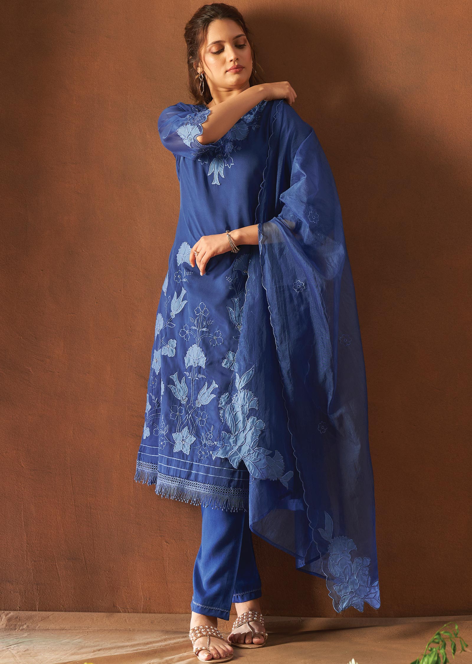 Ink Blue Organza Straight cut suits