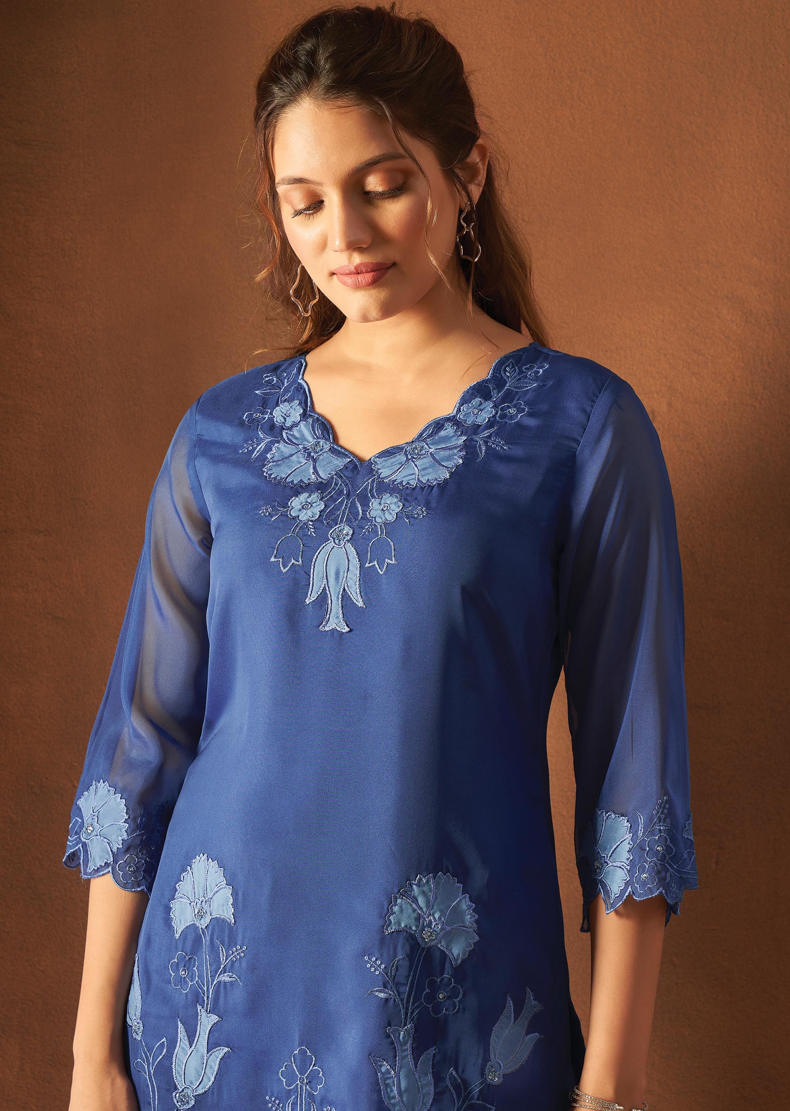 Ink Blue Organza Straight cut suits
