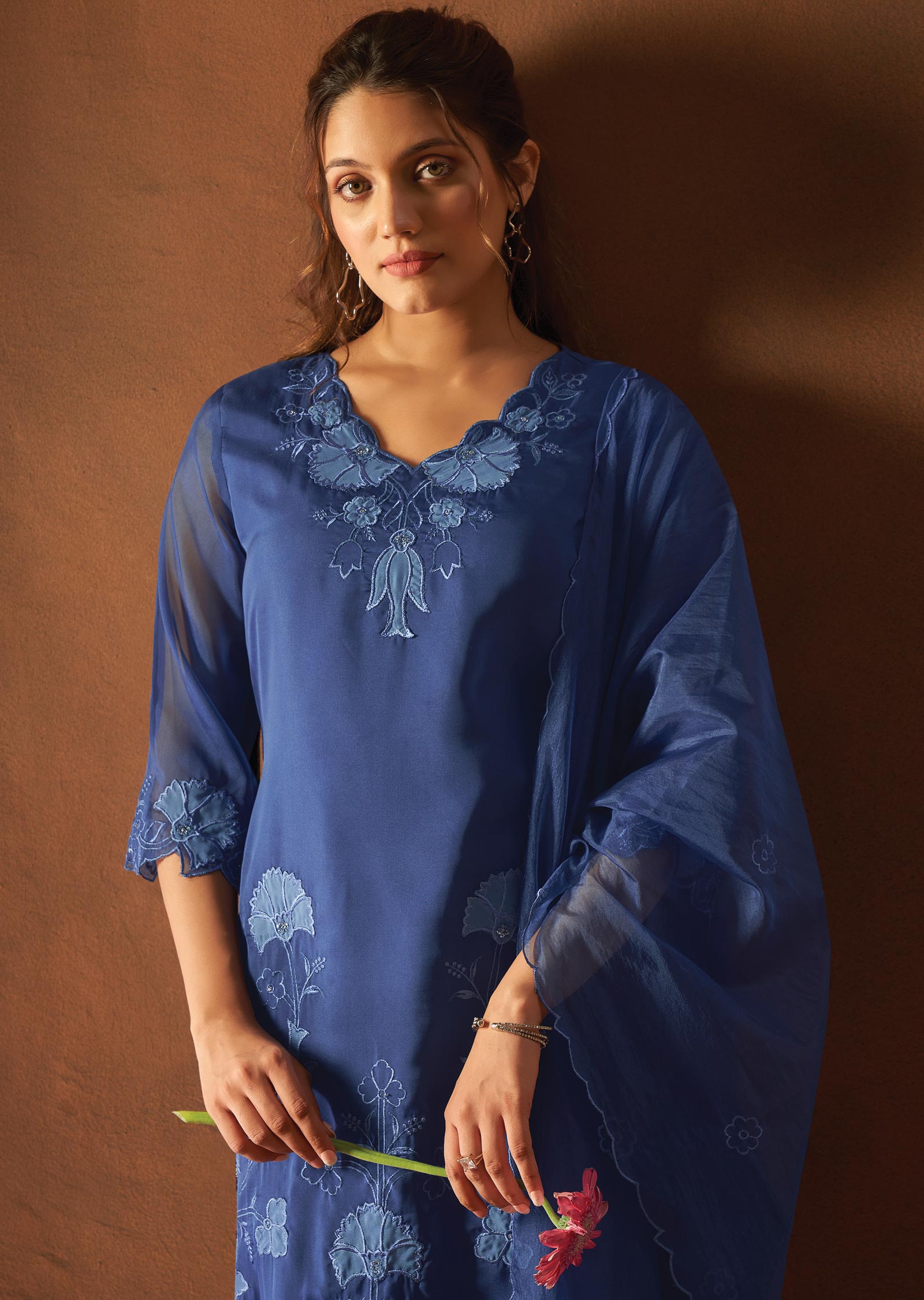 Ink Blue Organza Straight cut suits