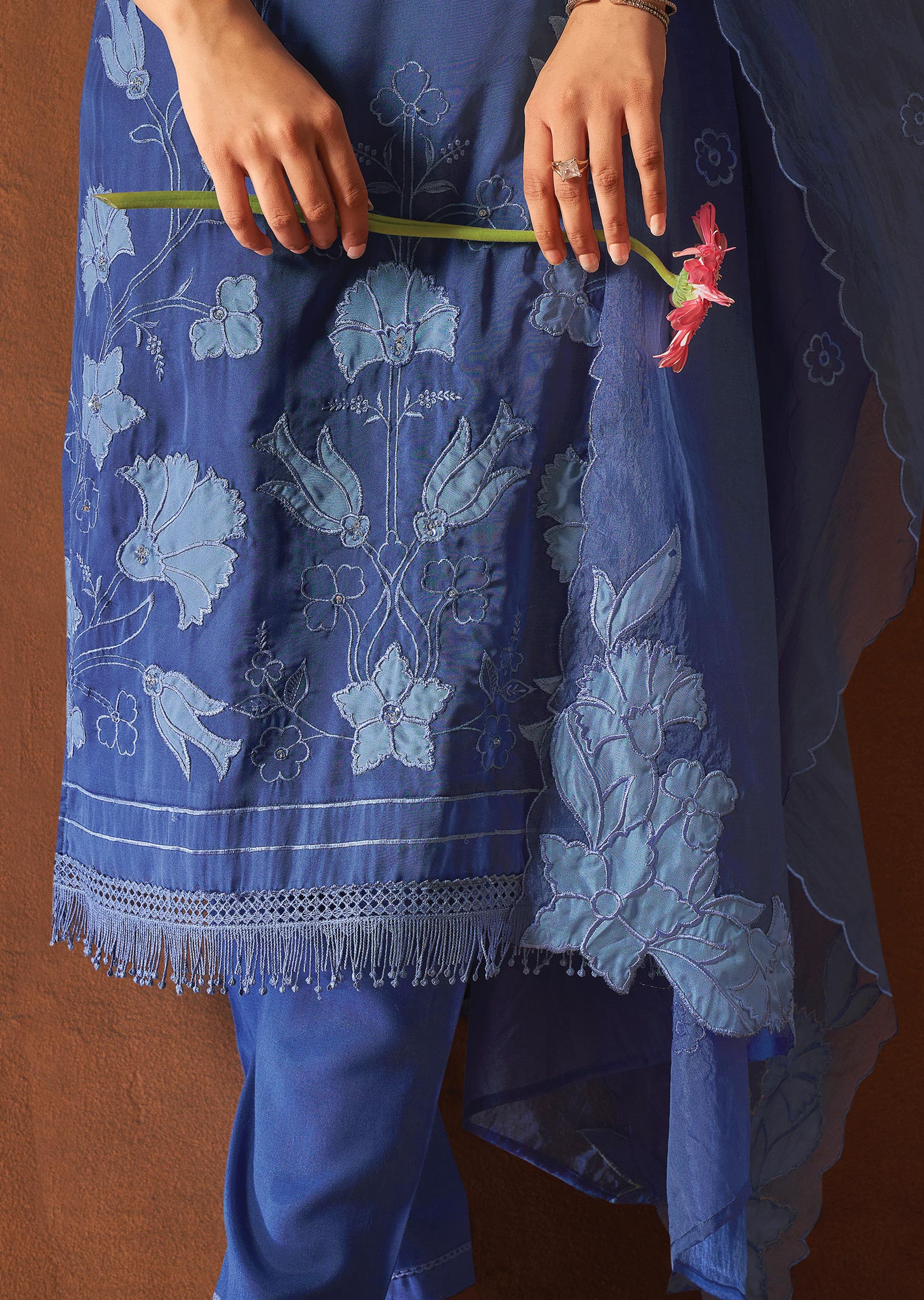 Ink Blue Organza Straight cut suits