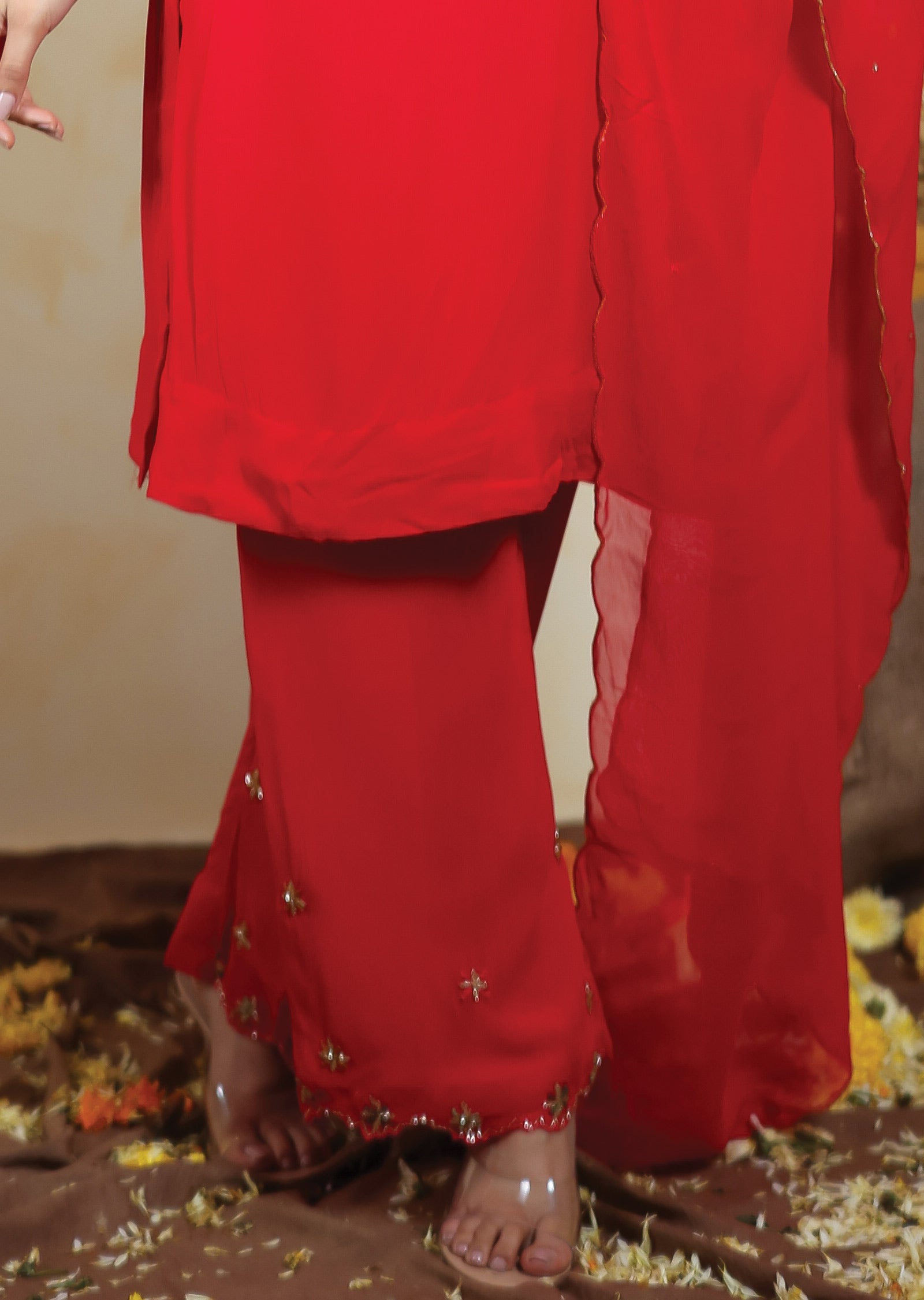 Red Georgette Straight Cut Suits