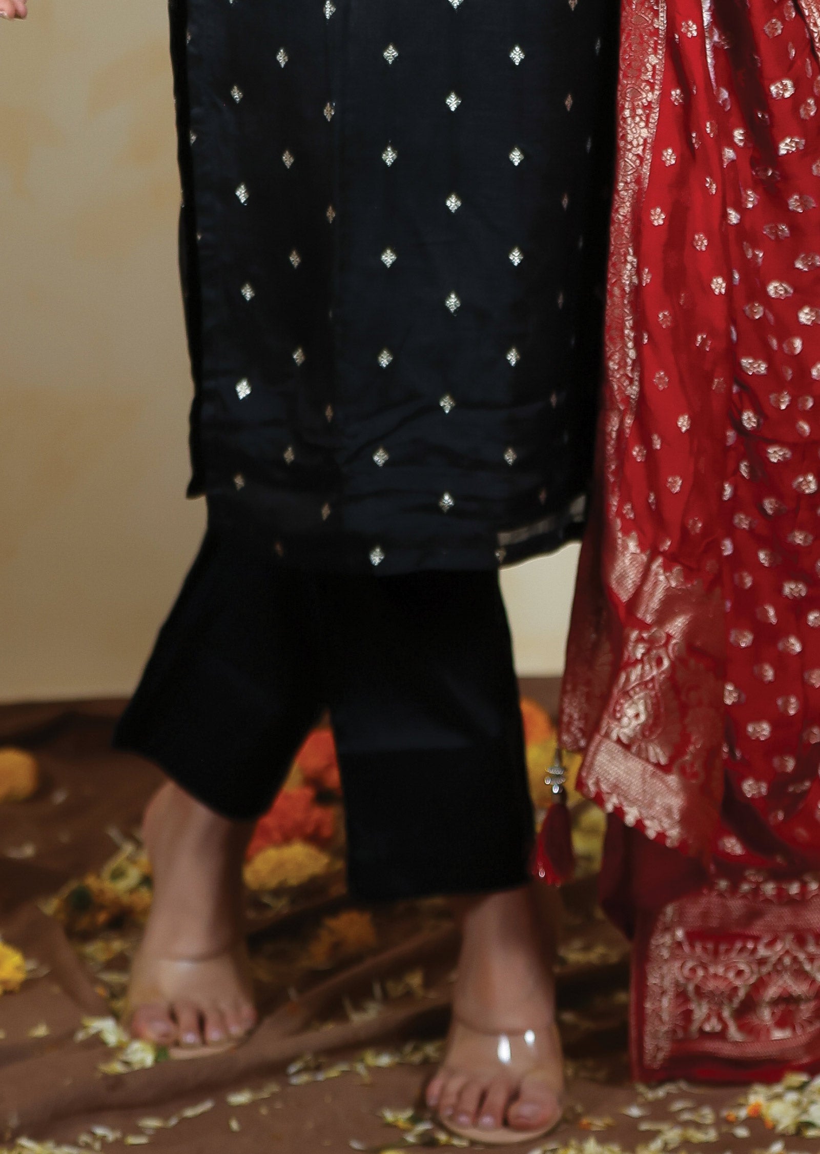Black Banaras Organza Straight Cut Suits