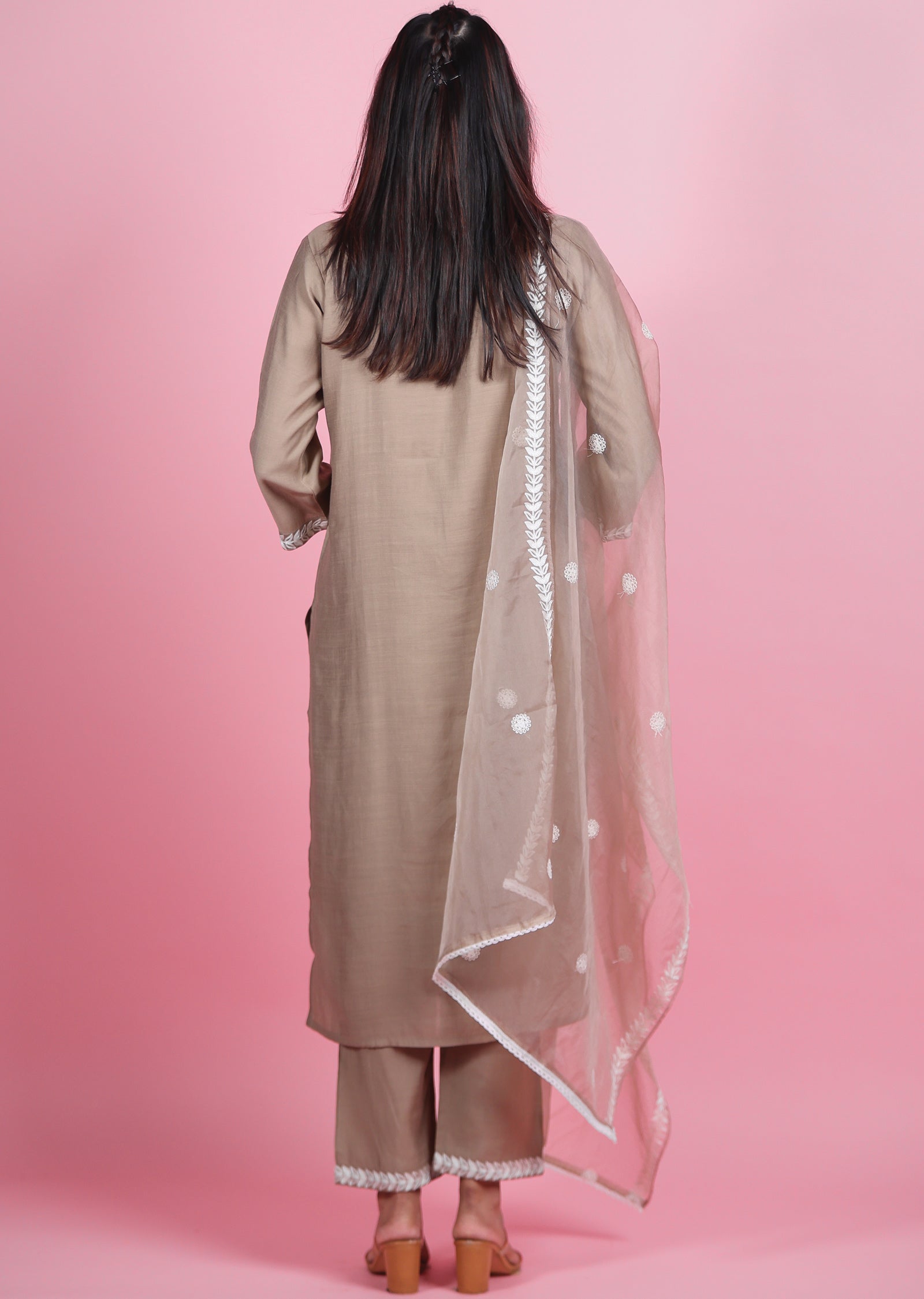 Fawn Brown Silk Straight Cut Suits