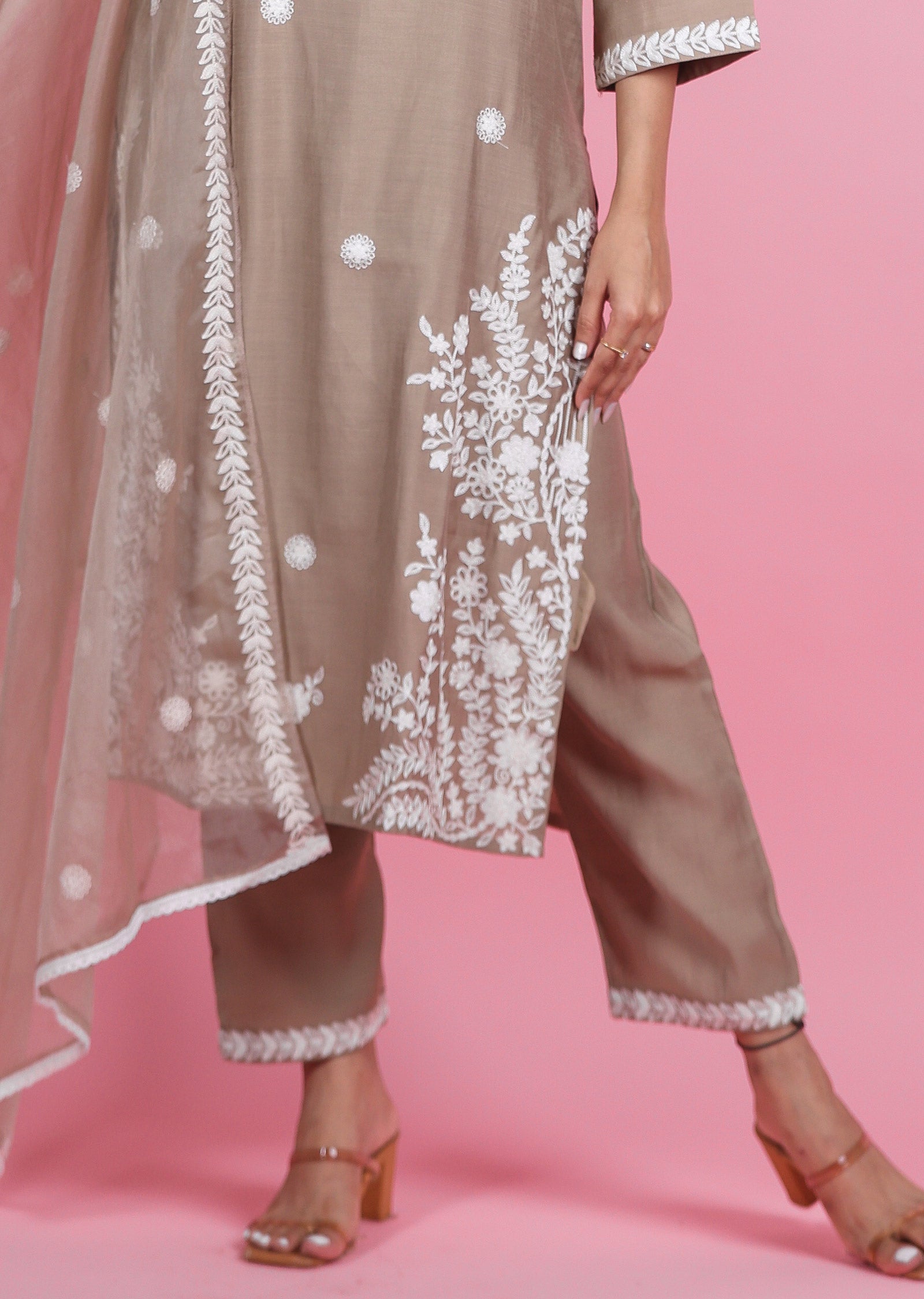 Fawn Brown Silk Straight Cut Suits