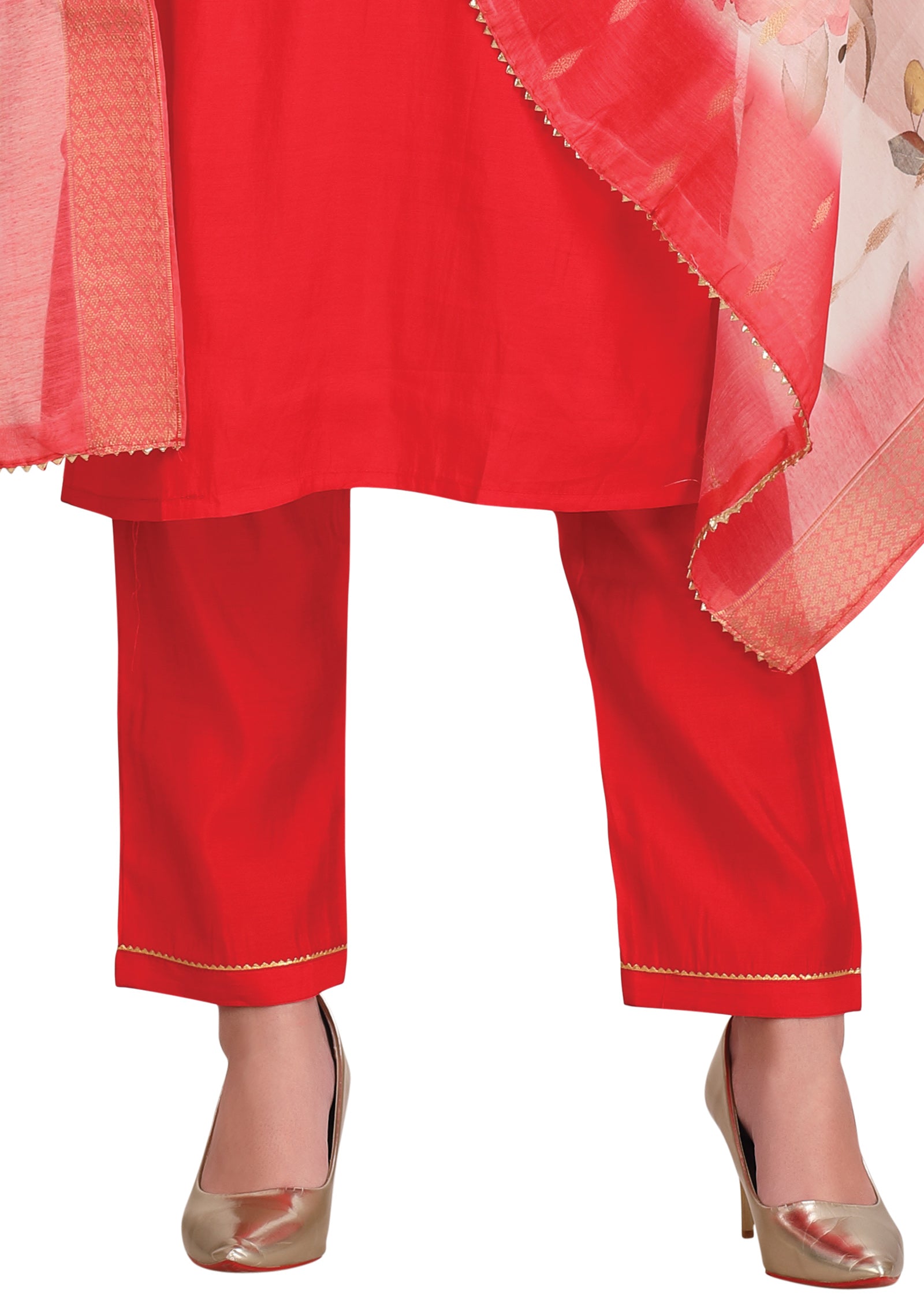 Red Soft Silk Straight Cut Suit